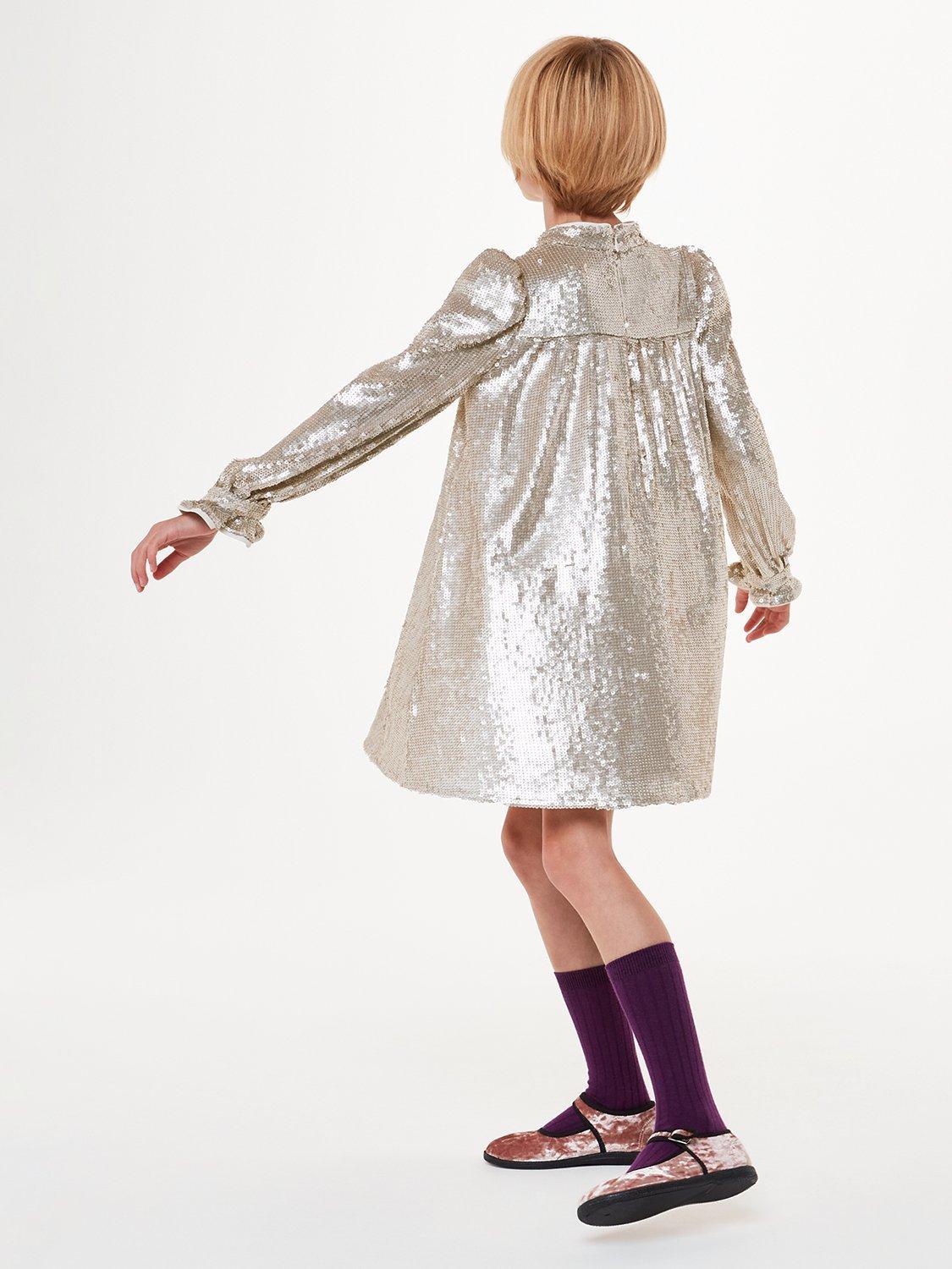Product image 2 of 5, which shows Whistles Kids' Sadie Sequin Swing Dress, Silver, 3-4 years