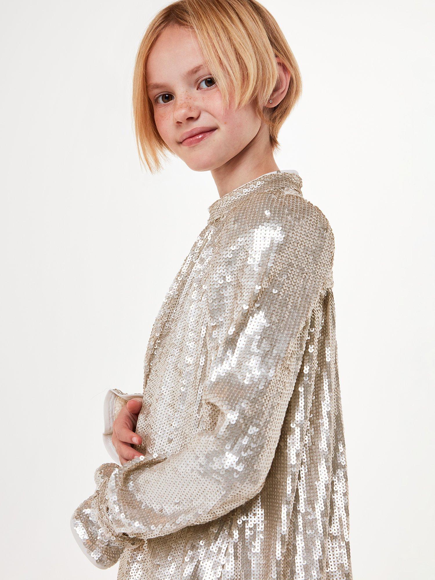 Product image 3 of 5, which shows Whistles Kids' Sadie Sequin Swing Dress, Silver, 3-4 years