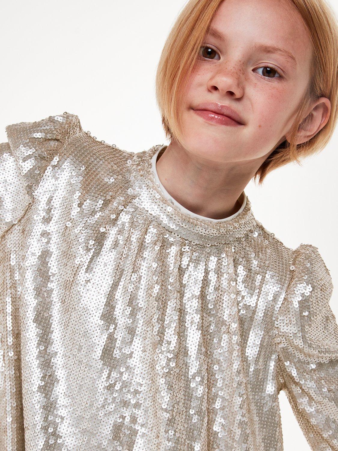 Product image 4 of 5, which shows Whistles Kids' Sadie Sequin Swing Dress, Silver, 3-4 years