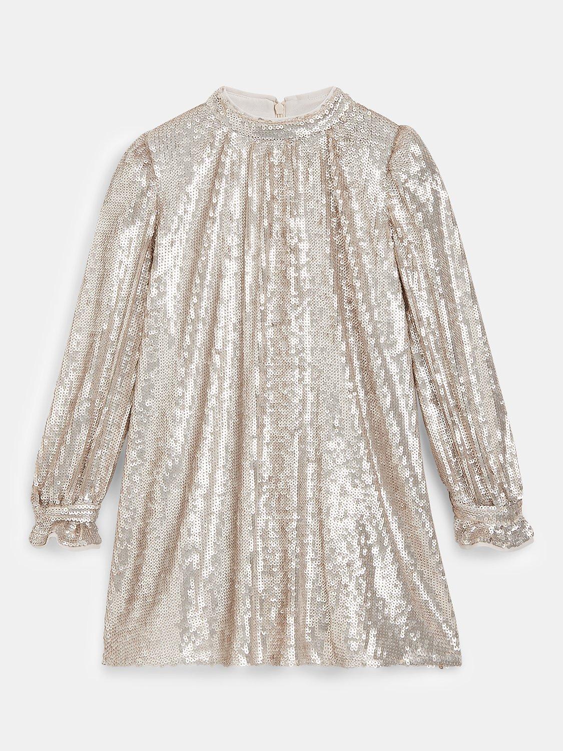 Product image 5 of 5, which shows Whistles Kids' Sadie Sequin Swing Dress, Silver, 3-4 years