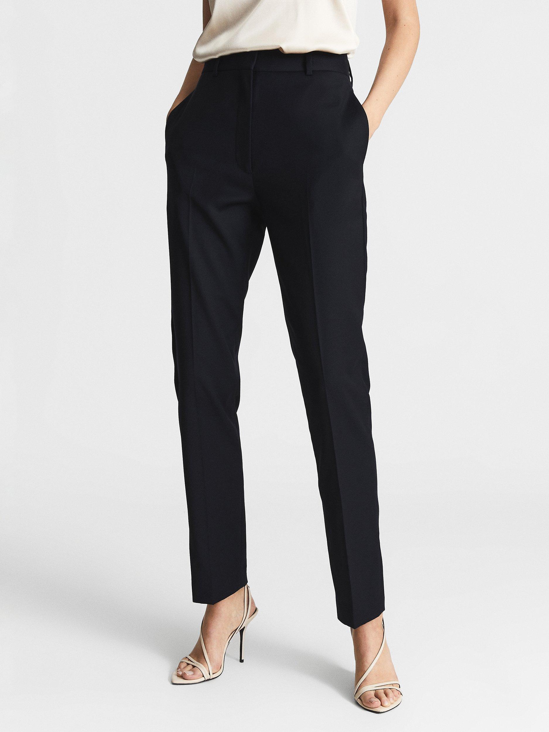 Product image 1 of 5, which shows Reiss Petite Haisley Wool Blend Tapered Trousers, Navy, 6