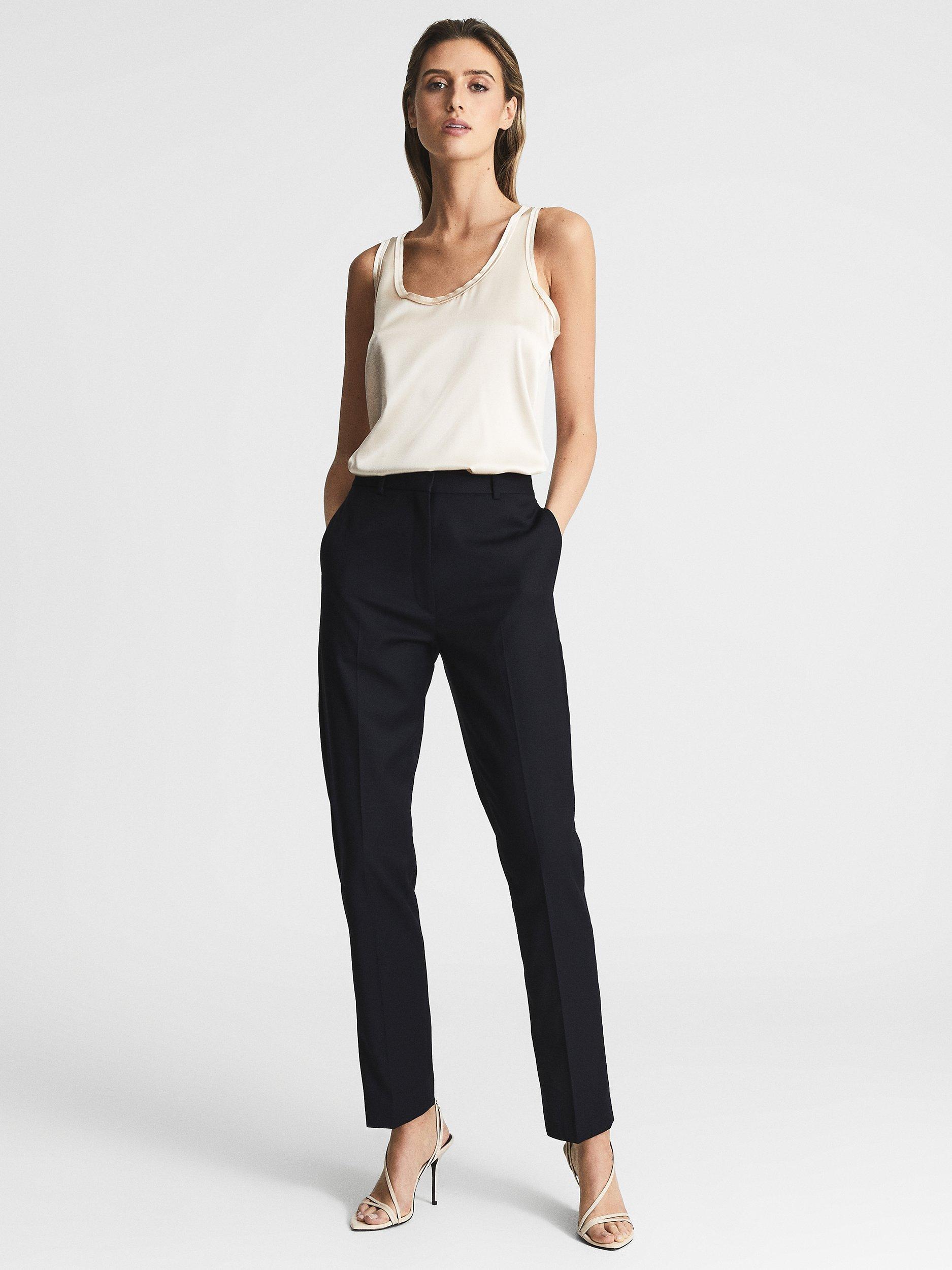 Product image 4 of 5, which shows Reiss Petite Haisley Wool Blend Tapered Trousers, Navy, 6