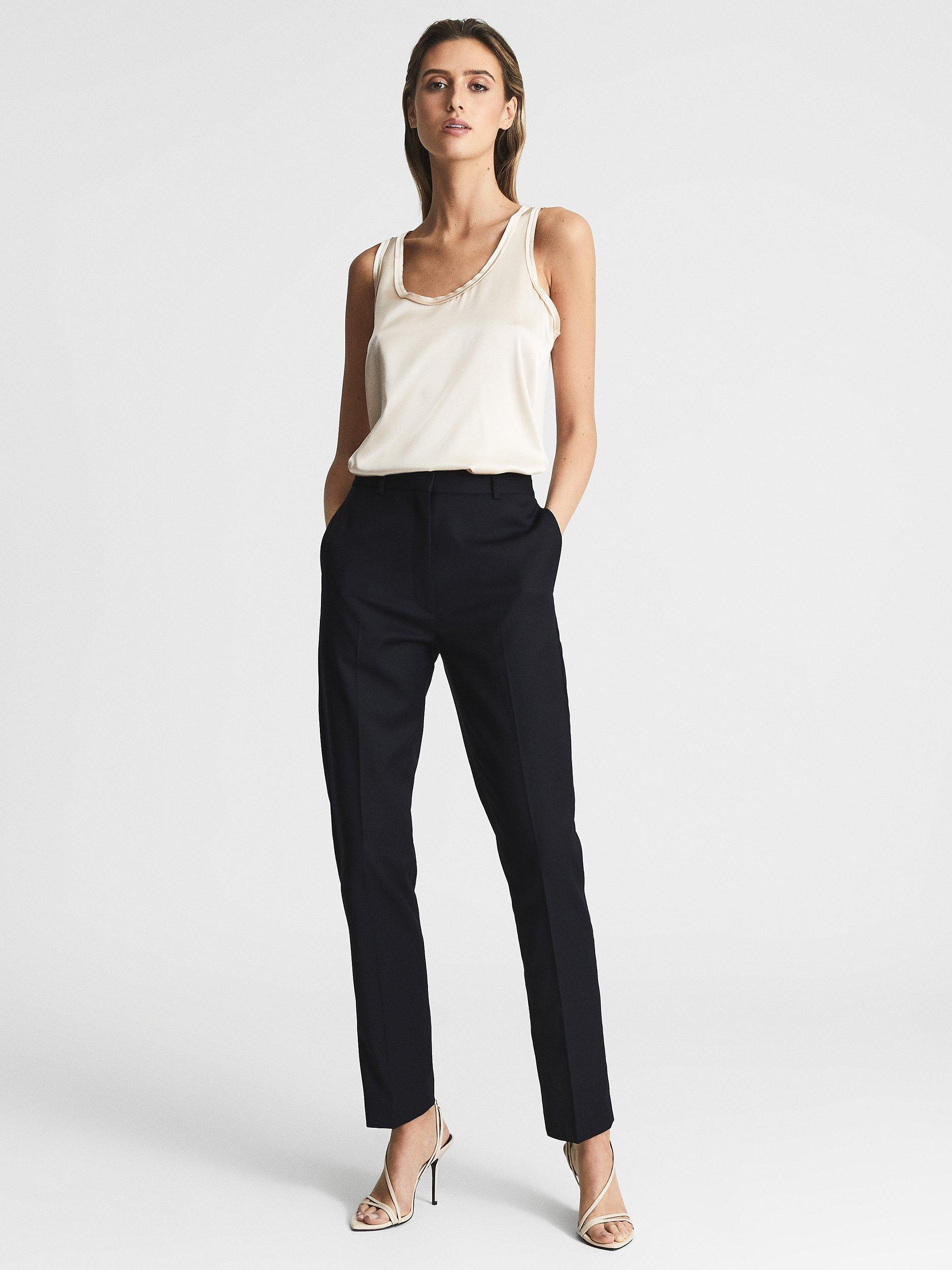 Reiss Petite Haisley Wool Blend Tapered Trousers, Navy, 6