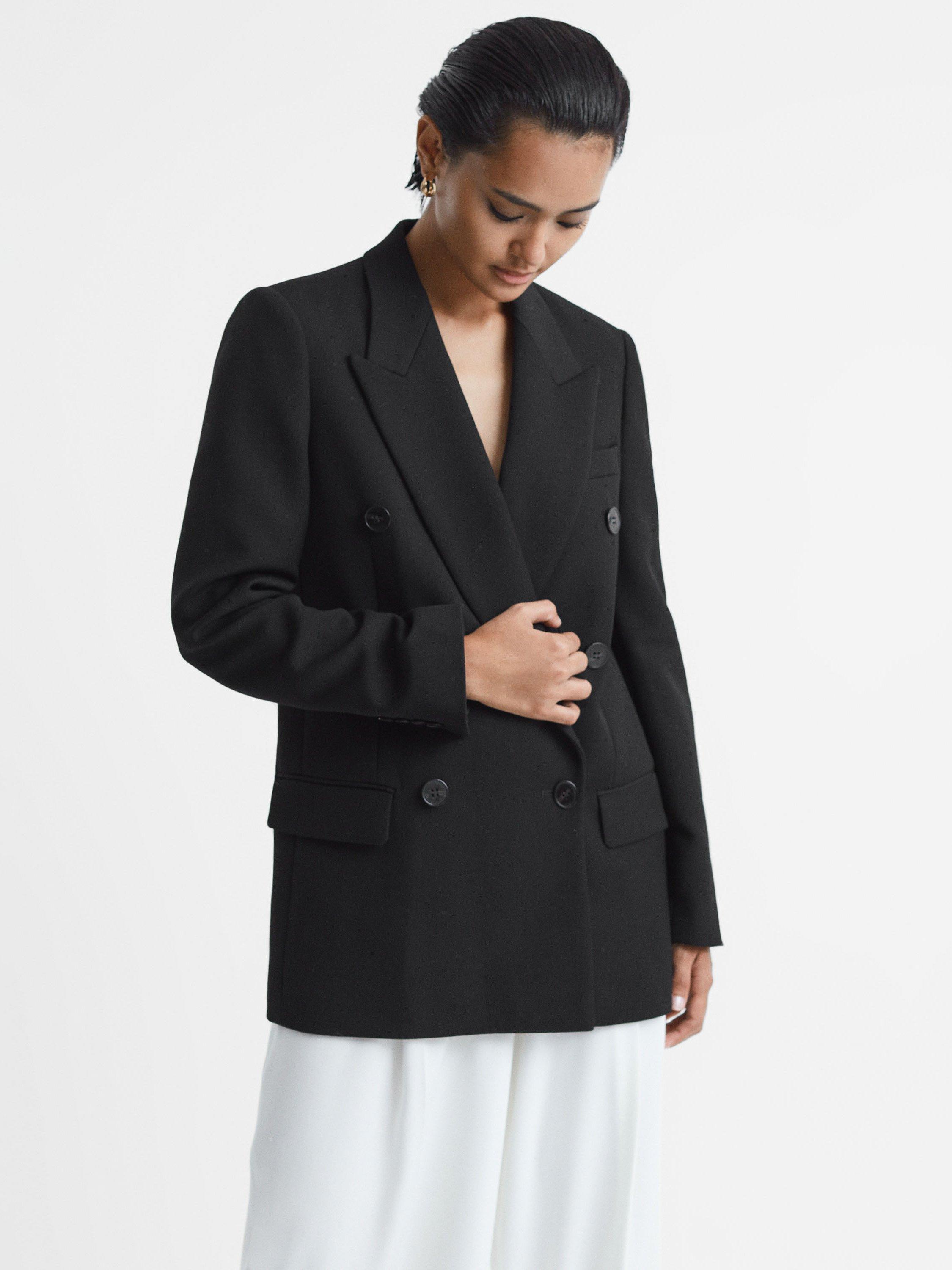 Reiss Mabel Double Breasted Wool Blazer, Black