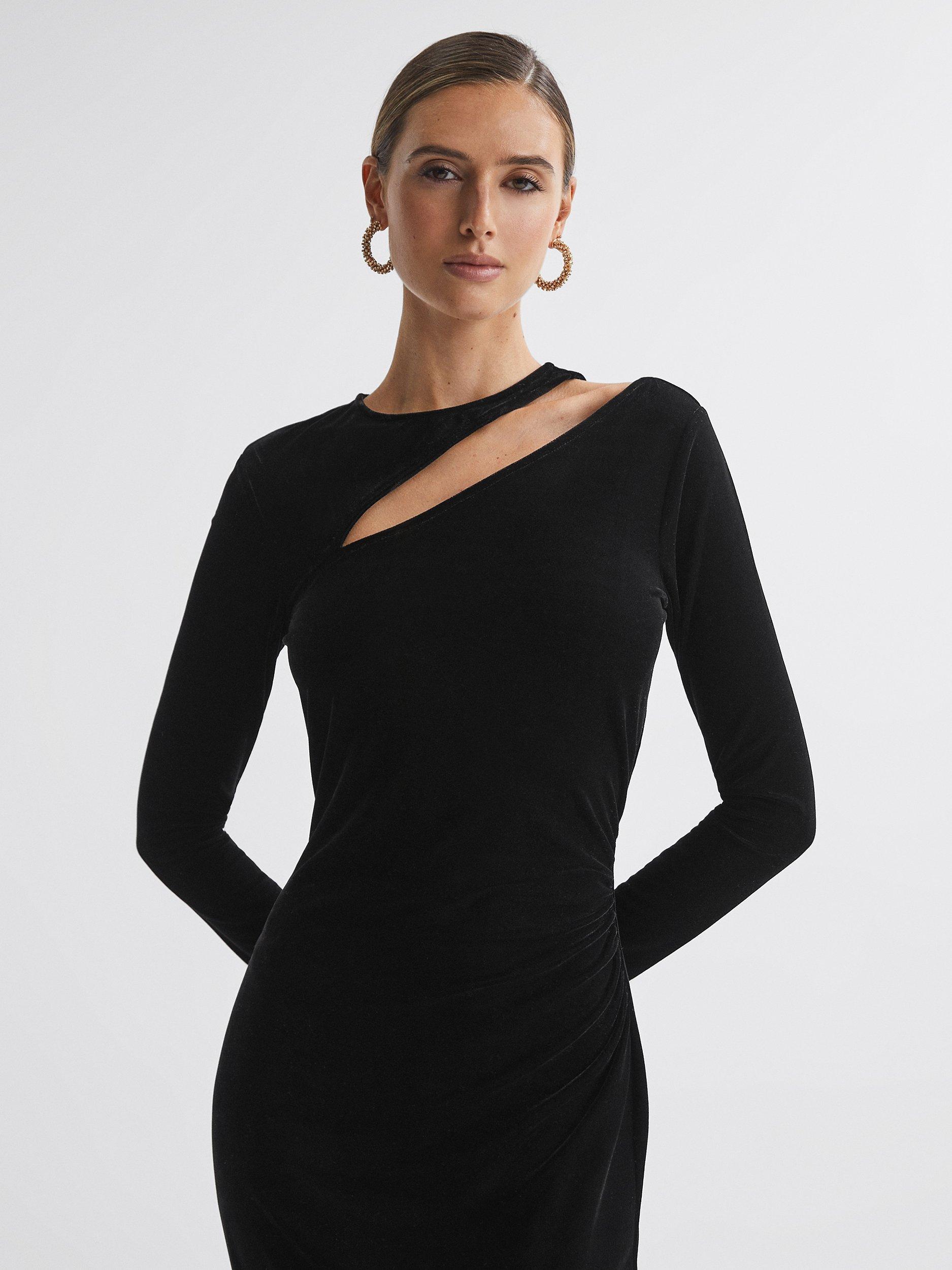 Reiss Petite Macey Velvet Cut-Out Midi Dress, Black