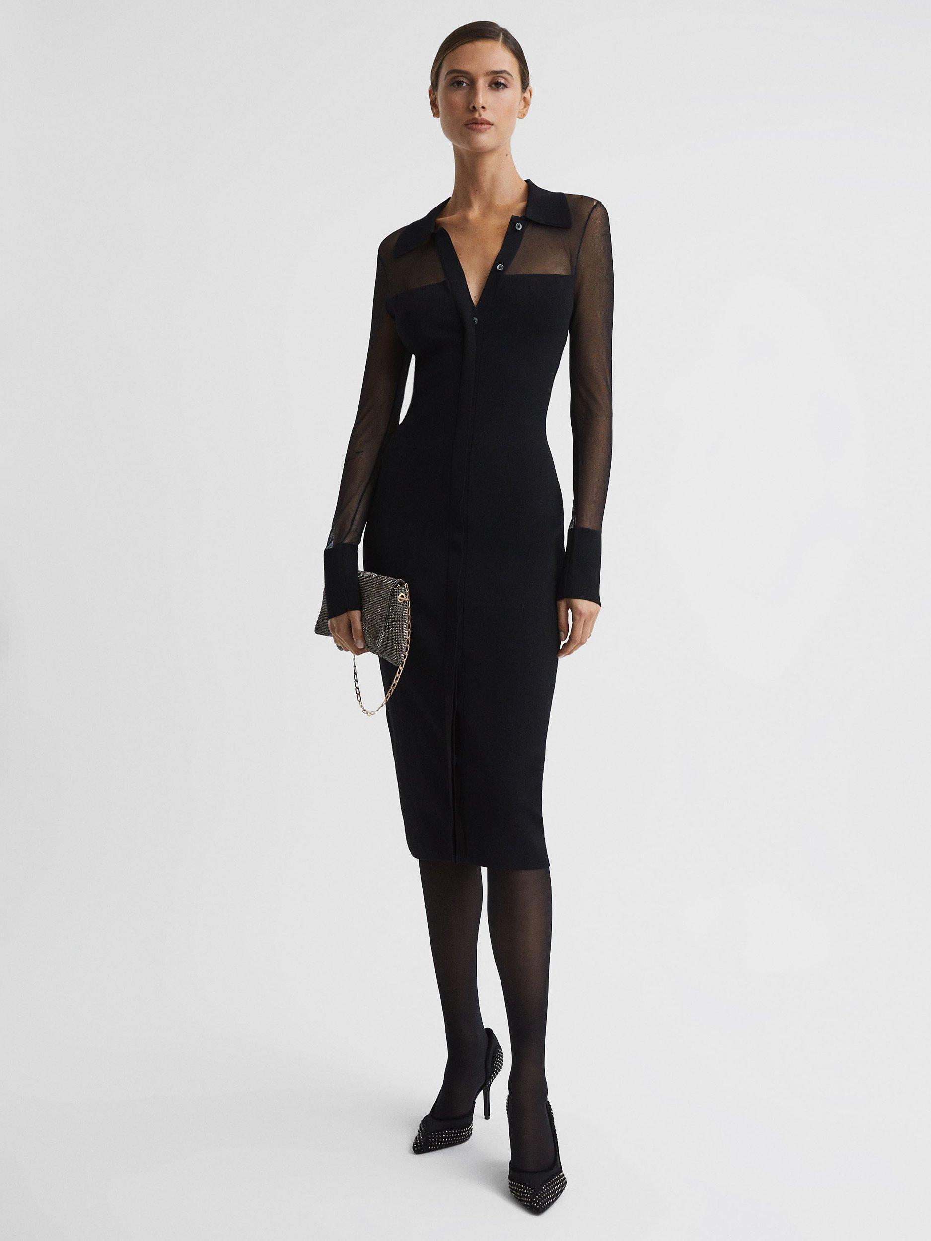 Reiss Nala Midi Bodycon Shirt Dress, Black