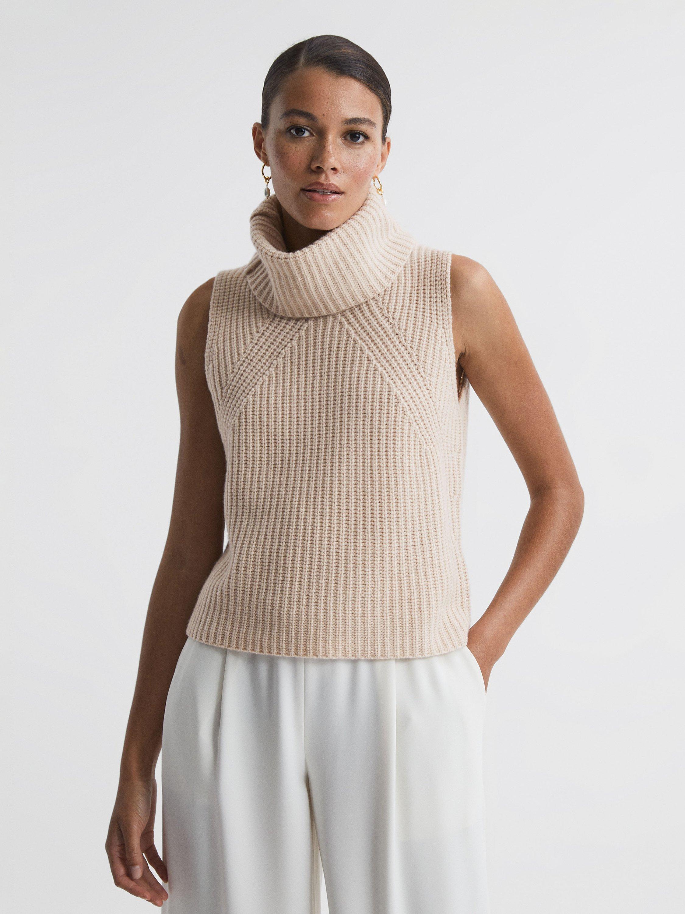 Reiss Kasha Sleeveless Wool and Cashmere Jumper, Stone
