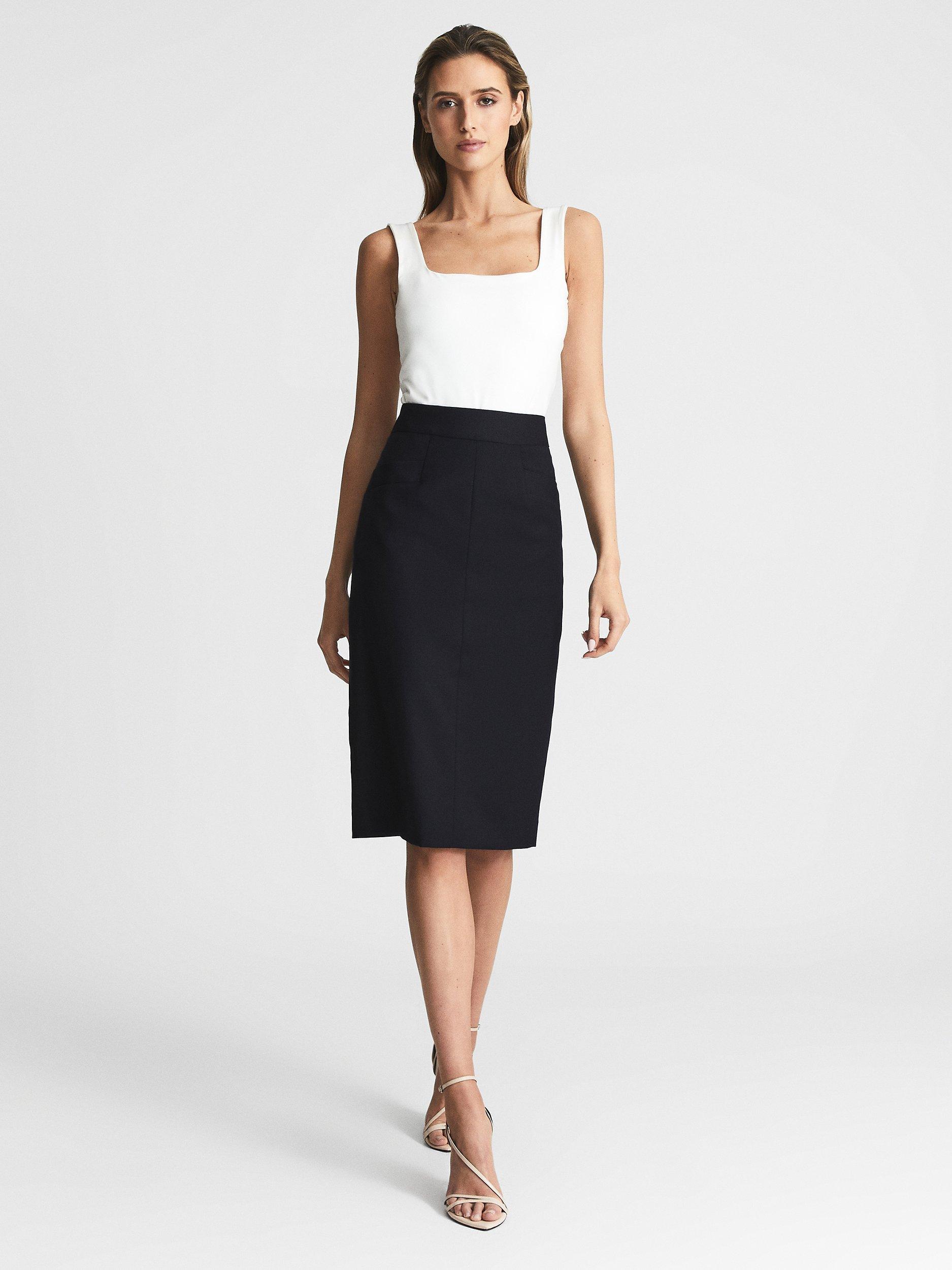 Reiss Petite Haisley Wool Blend Pencil Skirt Navy