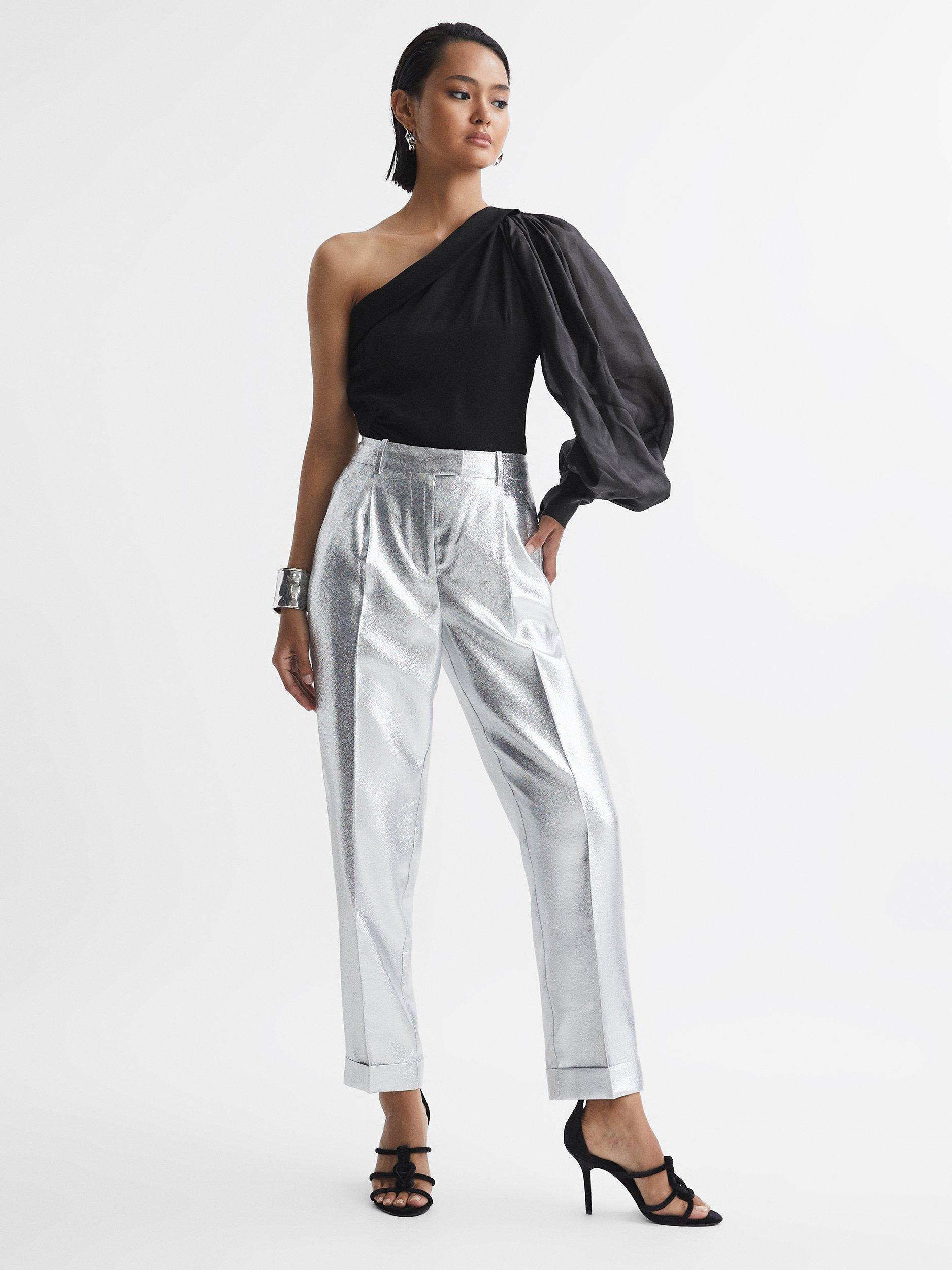 Reiss Renee Exaggerated One Shoulder Sleeve Blouse, Black