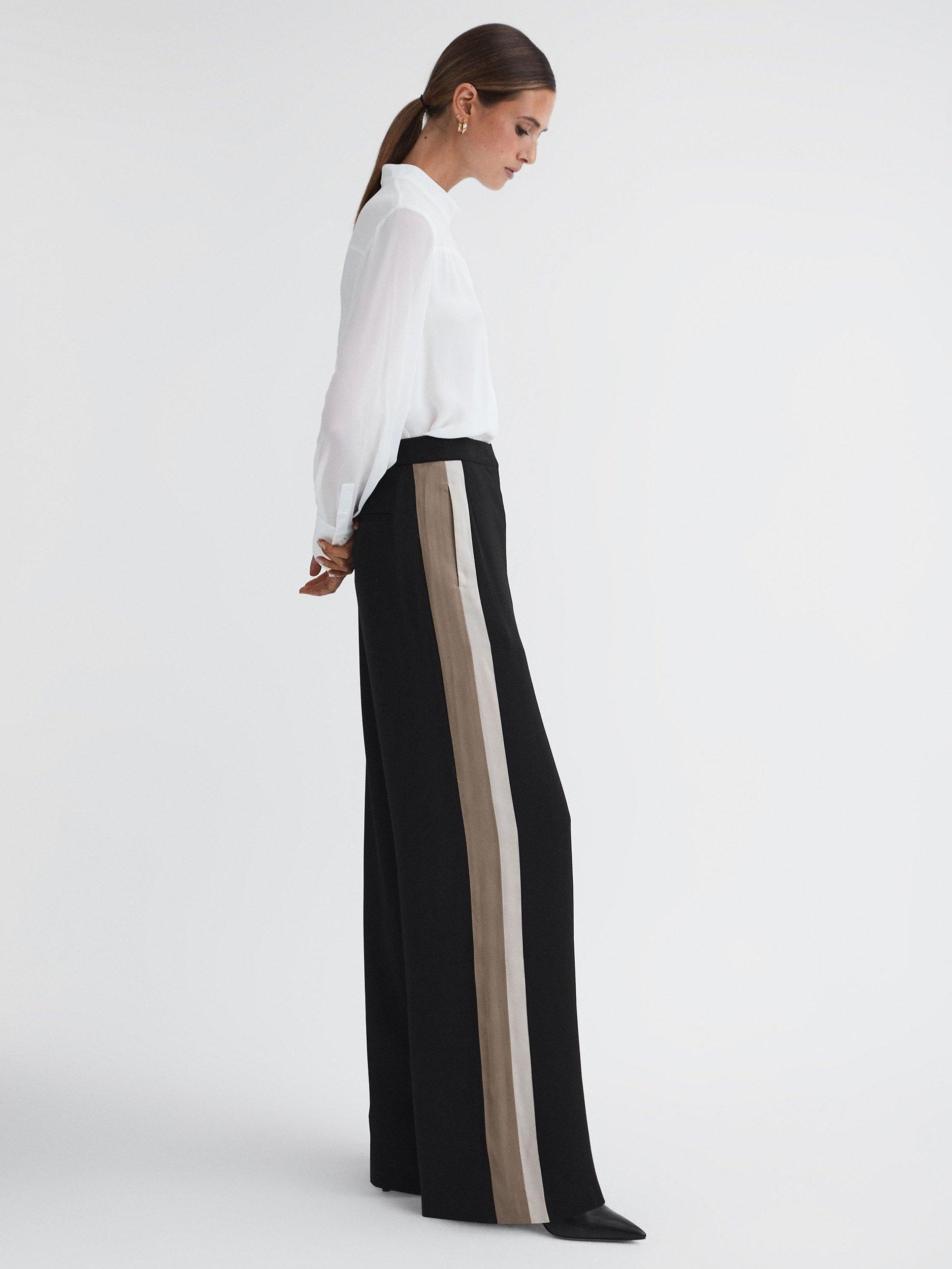 Reiss Petite Poppie Side Stripe Wide Leg Trousers, Black