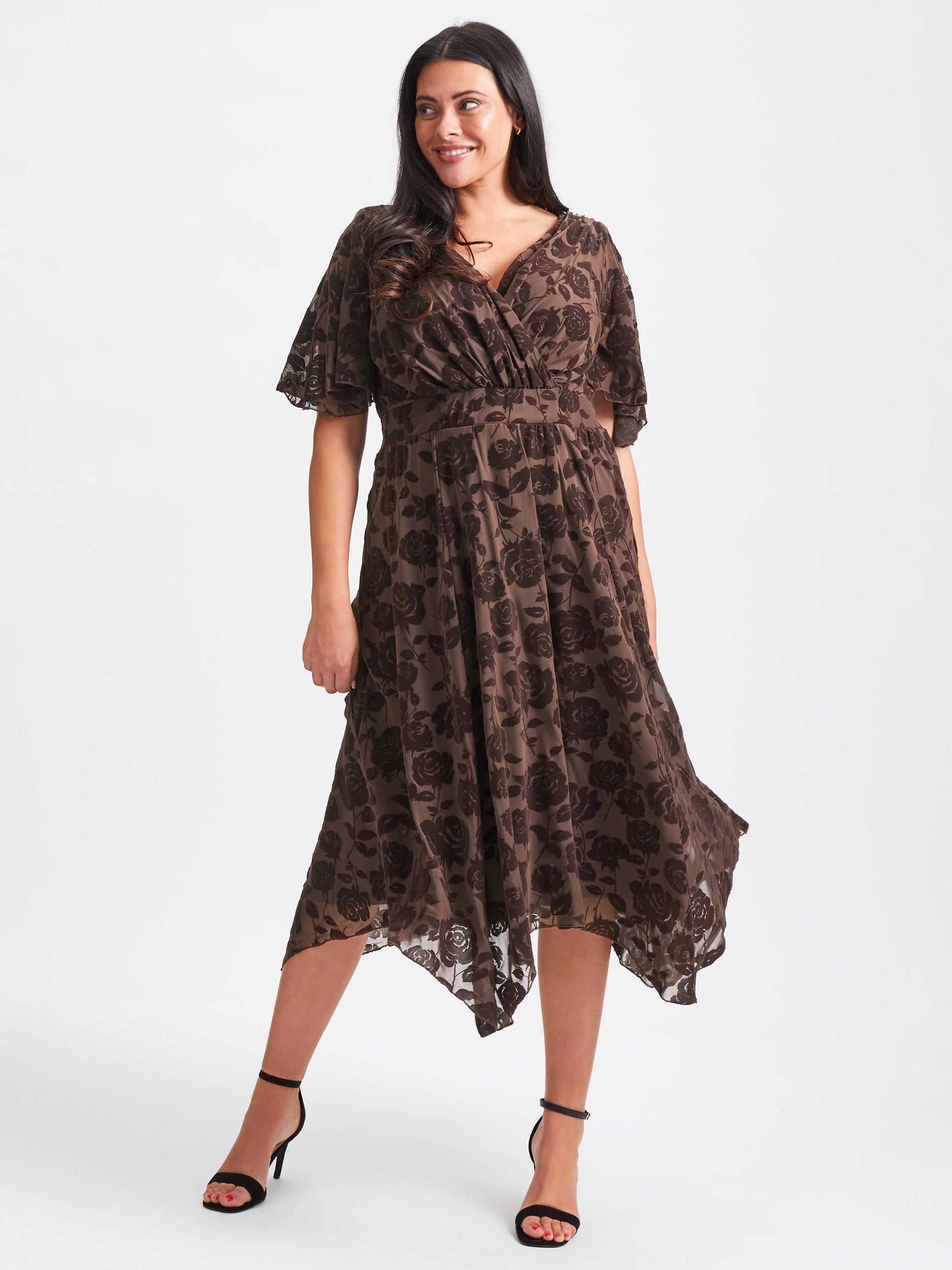 Scarlett & Jo Julie Hanky Hem Midi Dress, Chocolate Flock