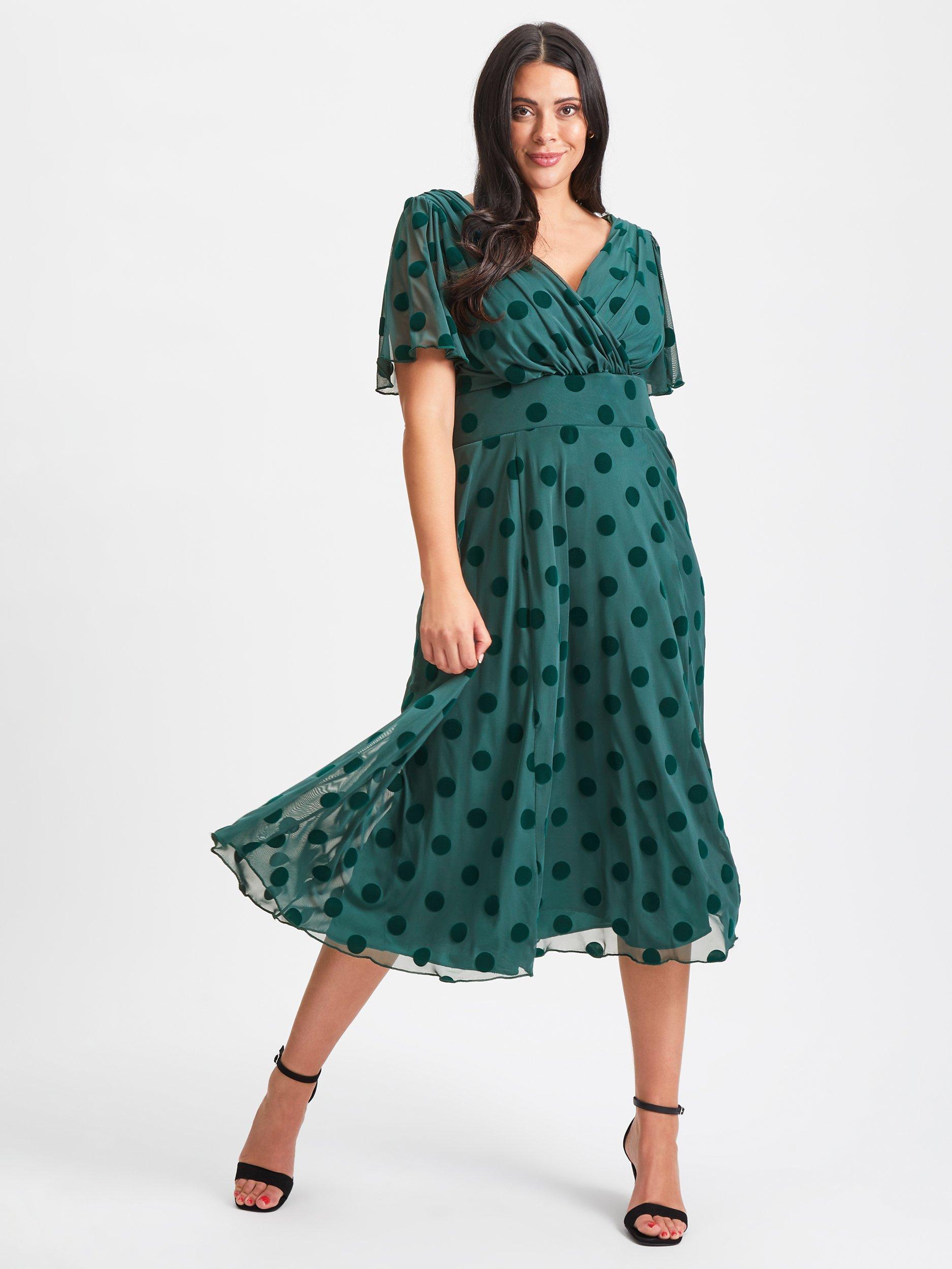 Product image 1 of 6, which shows Scarlett & Jo Victor Mesh Midi Dress, Dark Green, 12