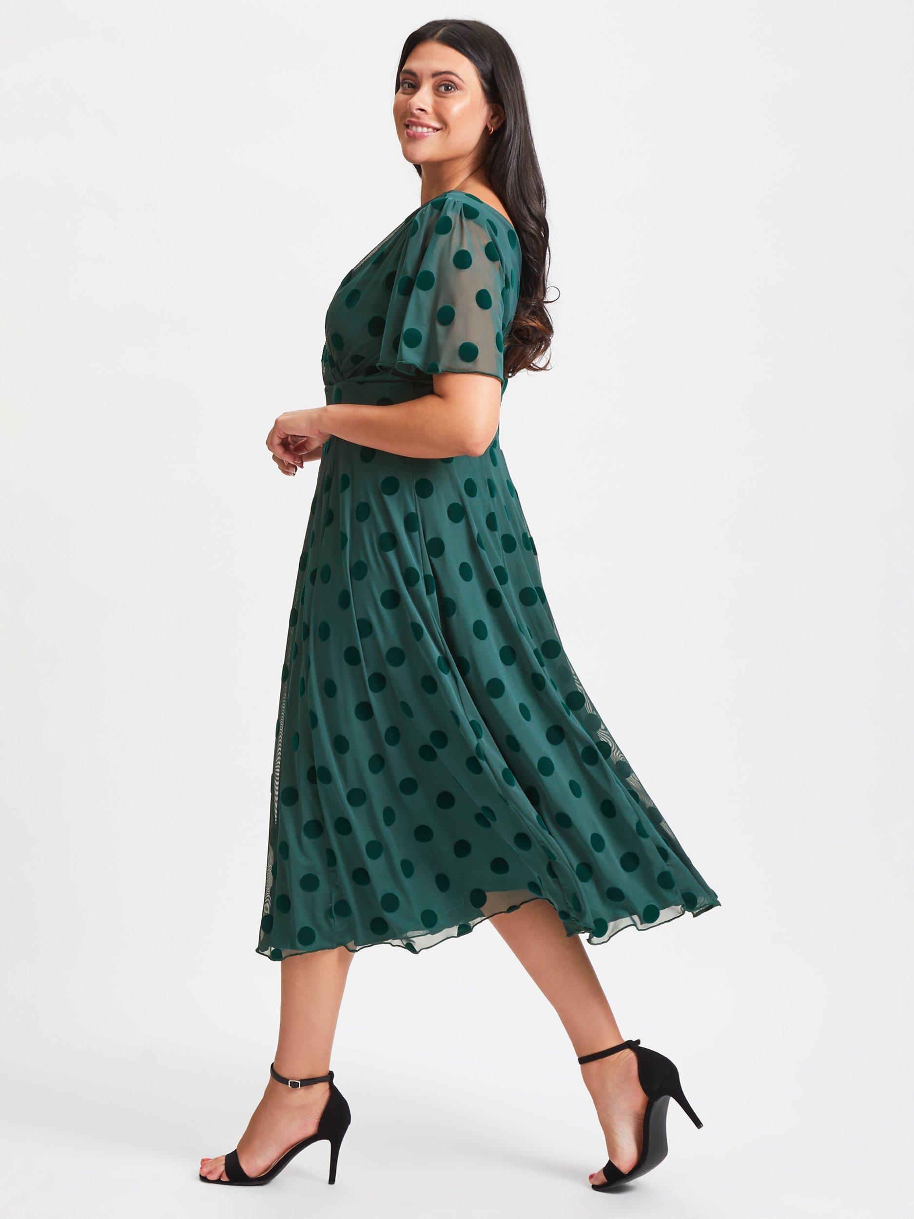 Product image 3 of 6, which shows Scarlett & Jo Victor Mesh Midi Dress, Dark Green, 12