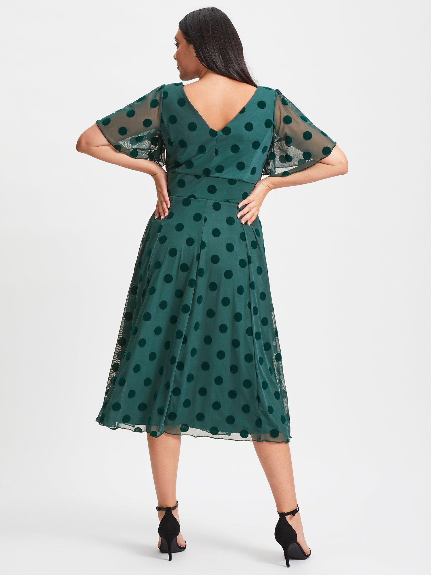 Product image 4 of 6, which shows Scarlett & Jo Victor Mesh Midi Dress, Dark Green, 12
