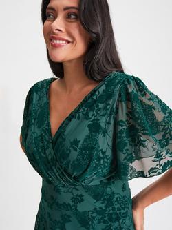Scarlett & Jo Isabelle Velvet Flock Angel Sleeve Maxi Dress, Dark Green - view 2, Dark Green