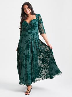 Scarlett & Jo Elizabeth Mesh Maxi Gown, Dark Green Flock, Dark Green Flock