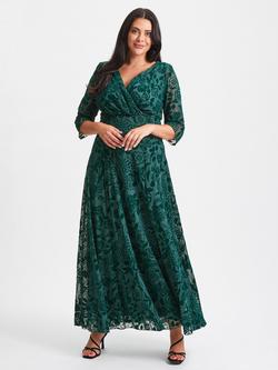 Scarlett & Jo Verity V Neck Maxi Gown, Dark Green Flock