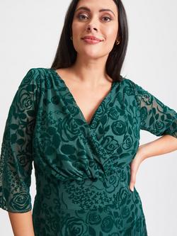 Scarlett & Jo Verity V Neck Maxi Gown - view 2, Dark Green Flock