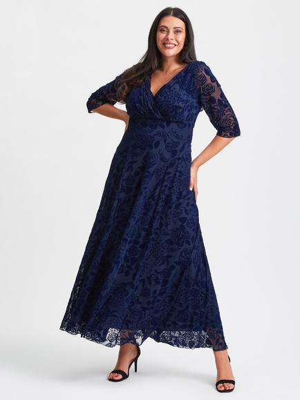 Scarlett & Jo Verity V Neck Maxi Gown, Dark Navy Flock