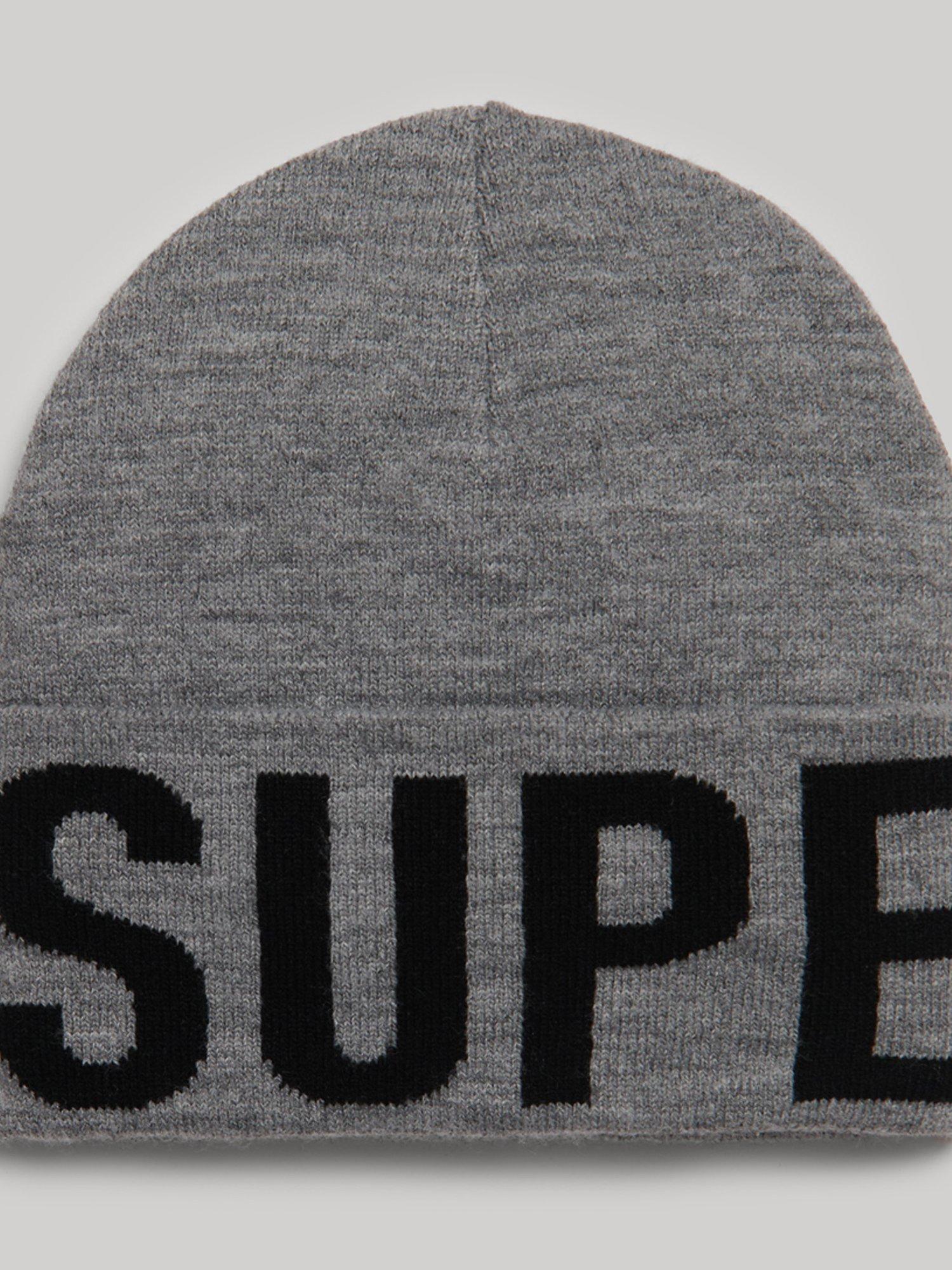 Superdry Branded Knitted Beanie, Silver