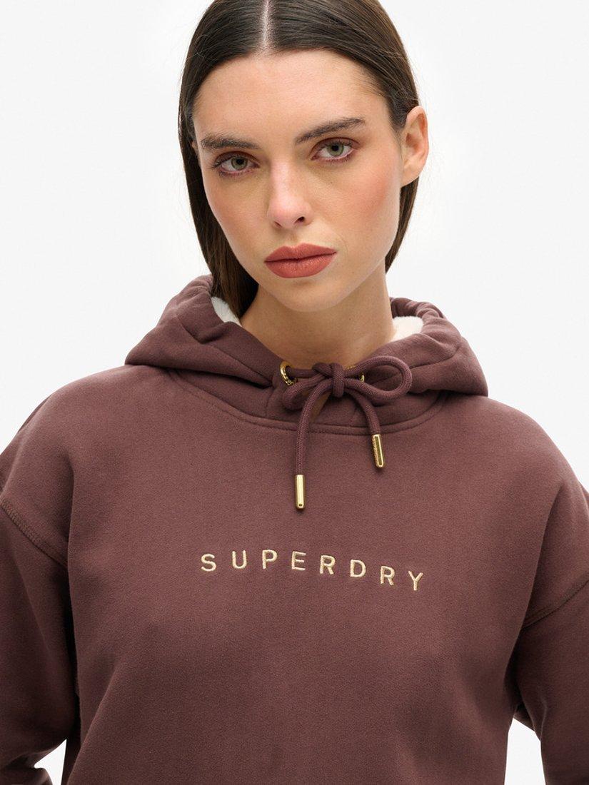 Superdry Luxe Metallic Logo Hoodie Dress, French Roast Brown, 14-16