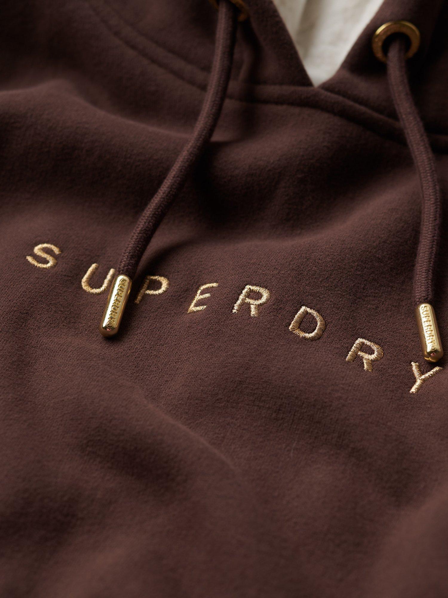 Superdry Luxe Metallic Logo Hoodie Dress, French Roast Brown, 14-16