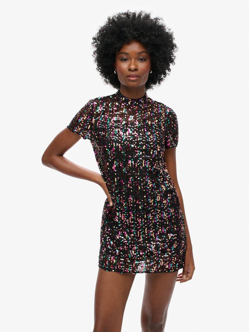 Superdry High Neck Sequin T-Shirt Dress, Multi
