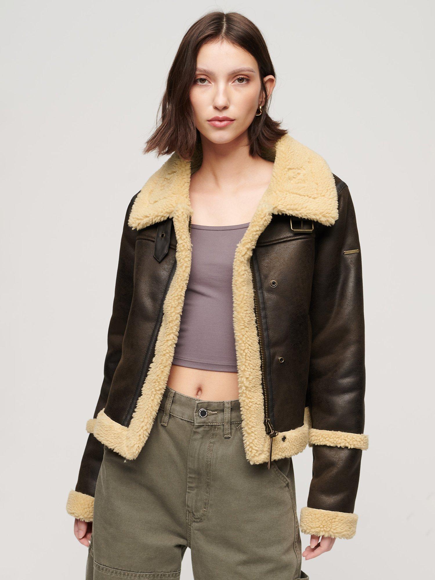 Cropped faux shearling jacket sales