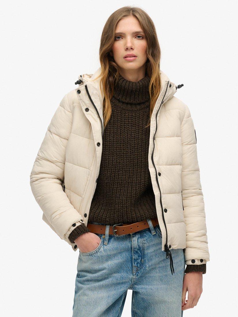 Product image 1 of 7, which shows Superdry Faux Fur Hooded Puffer Jacket, Rainy Day Grey, 8