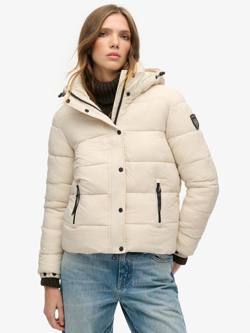 Product image 2 of 7, which shows Superdry Faux Fur Hooded Puffer Jacket, Rainy Day Grey, 8