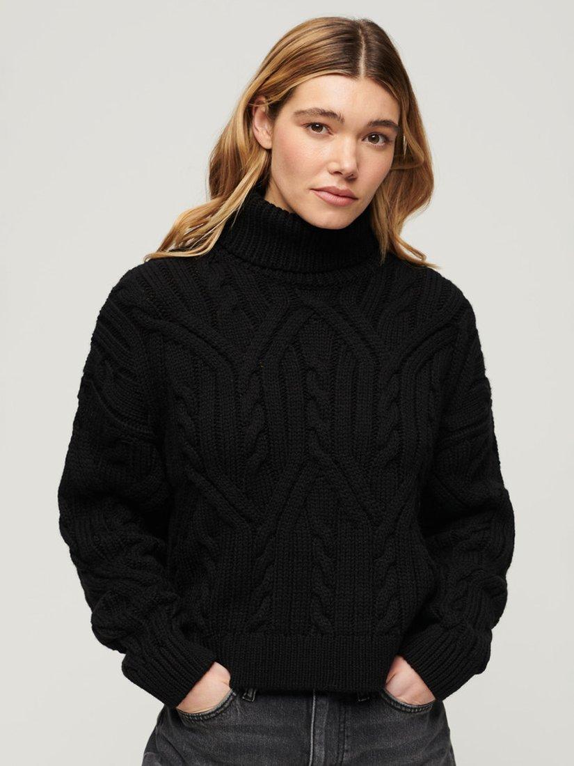 Superdry Ywist Cable Wool Blend Knit Jumper, Black