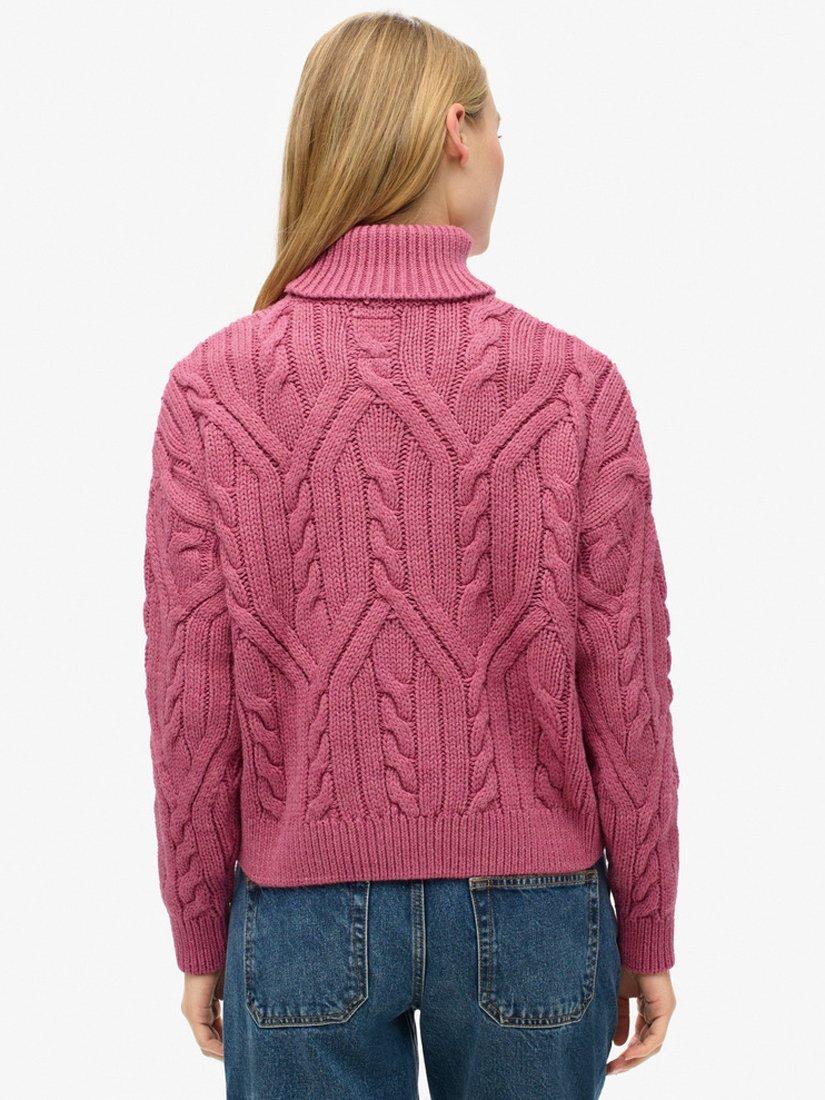 Superdry Twist Cable Knit Polo Jumper, Papaya Pink Twist, 12