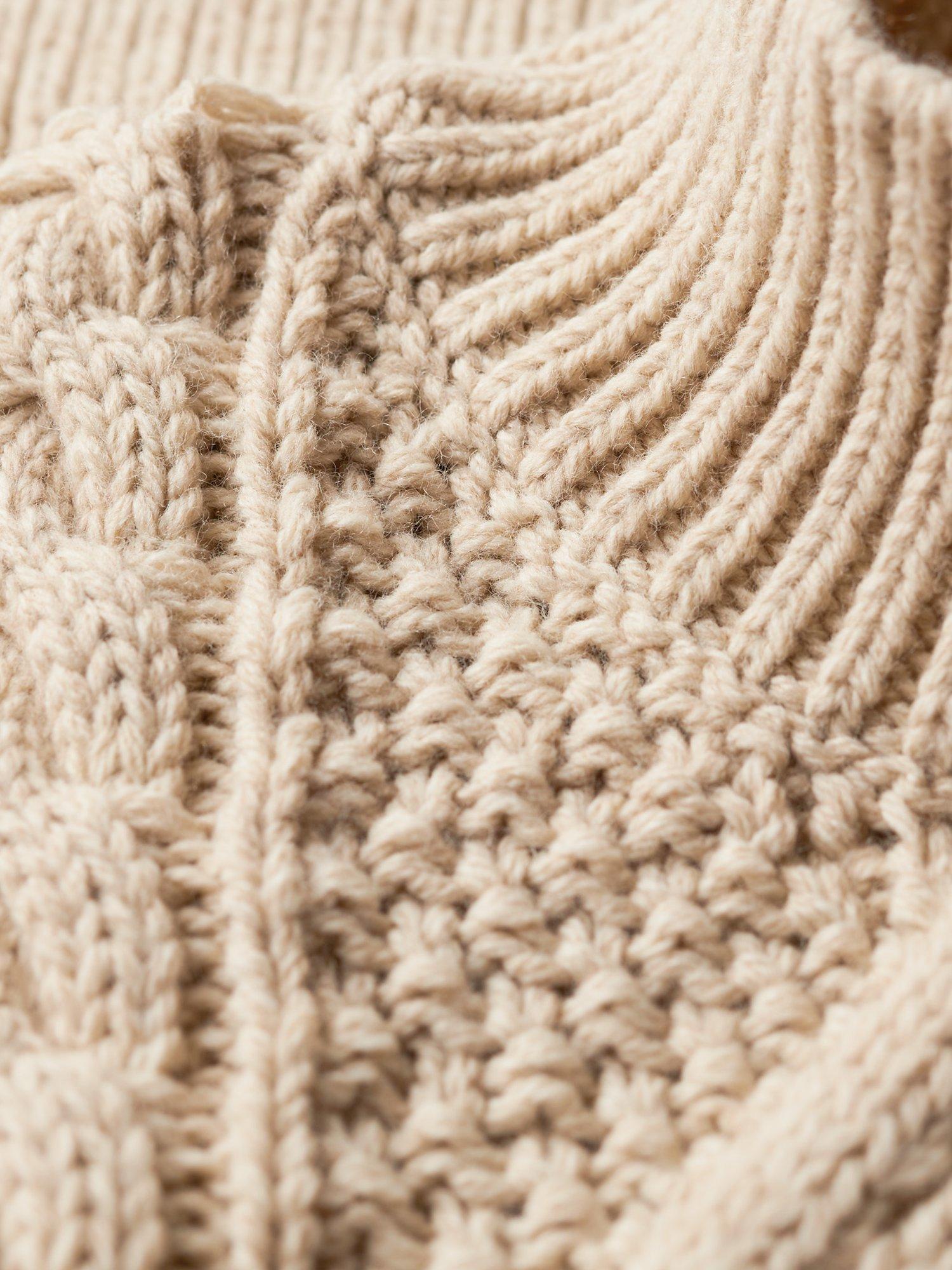 Product image 4 of 6, which shows Superdry Aran Cable Knit Polo Neck Jumper, Ecru, 8