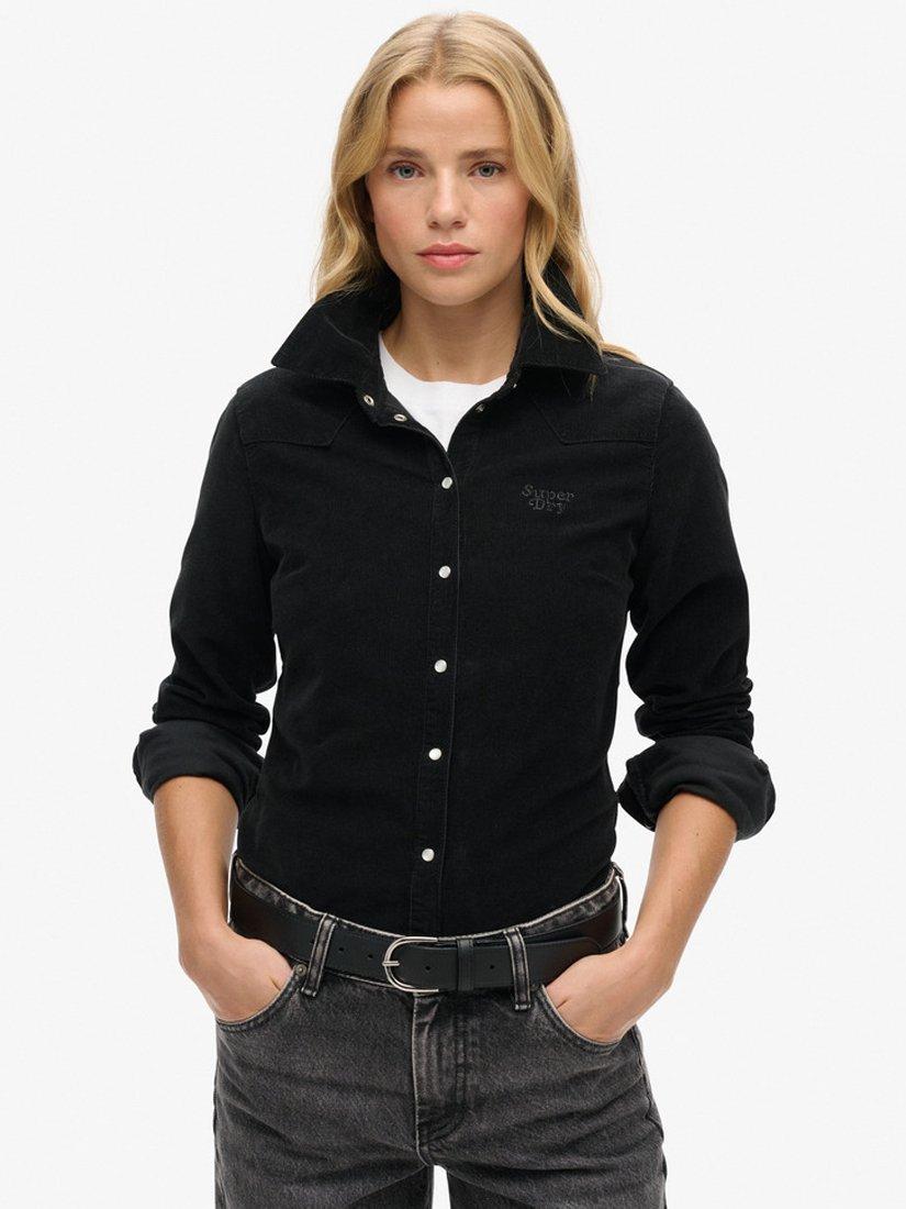 Superdry Slim Fit Cord Western Shirt, Washed Black