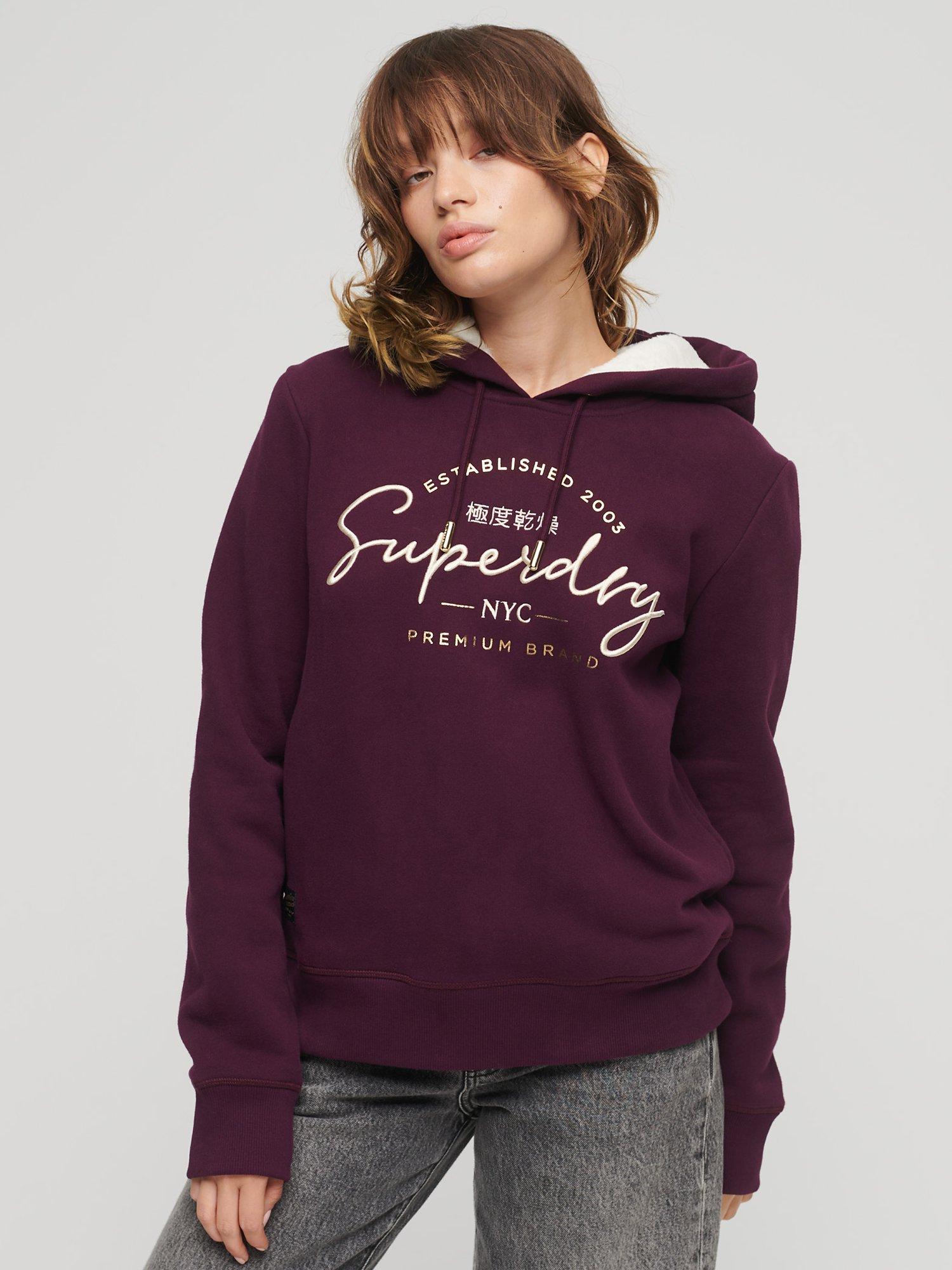 Superdry Luxe Metallic Logo Hoodie, Purple/Multi, 16