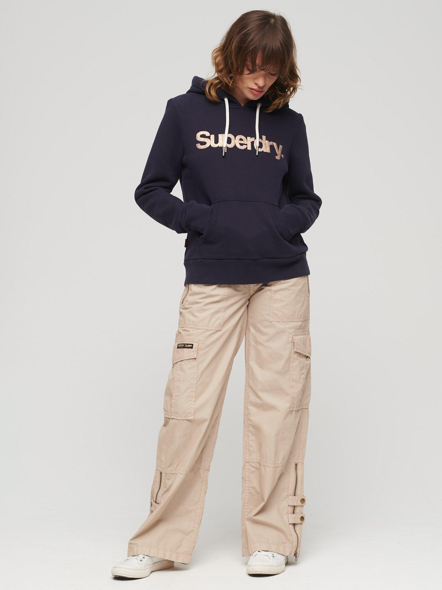 Superdry Metallic Core Logo Hoodie, Rinse Navy, 8