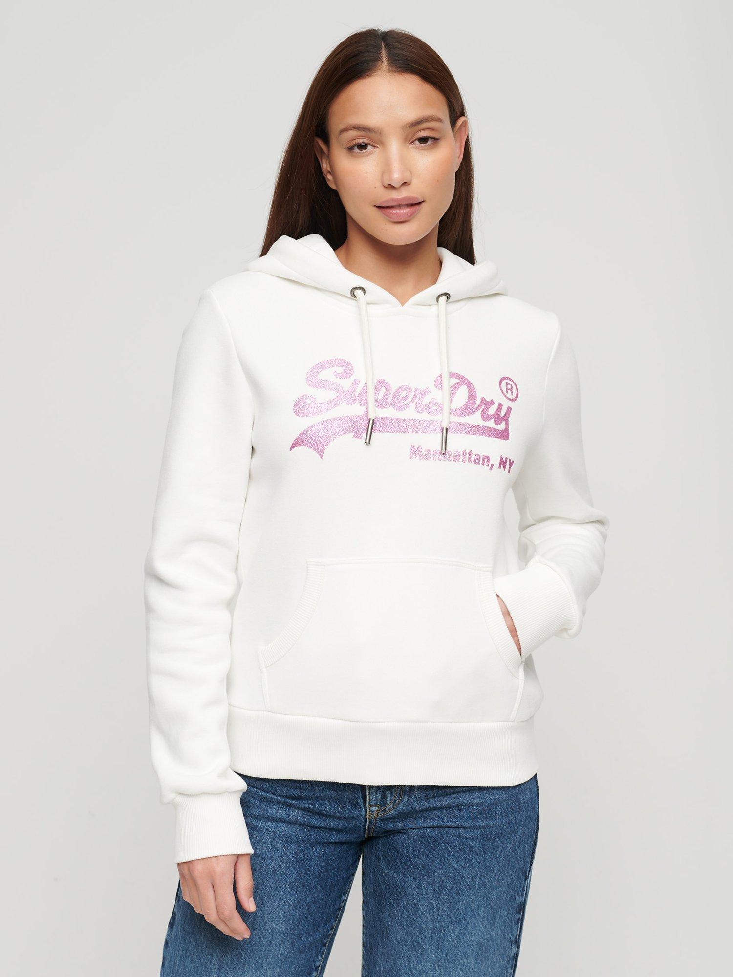 Superdry Vintage Embellished Hoodie, Ecru
