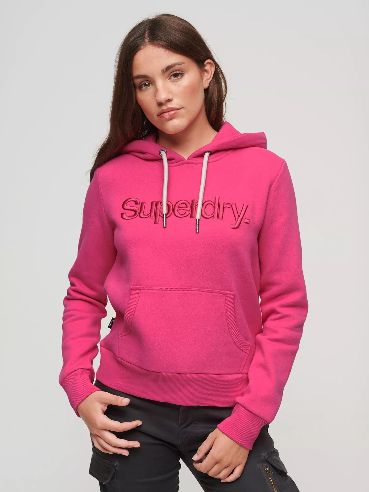 Superdry Tonal Embroidered Logo Hoodie Pink
