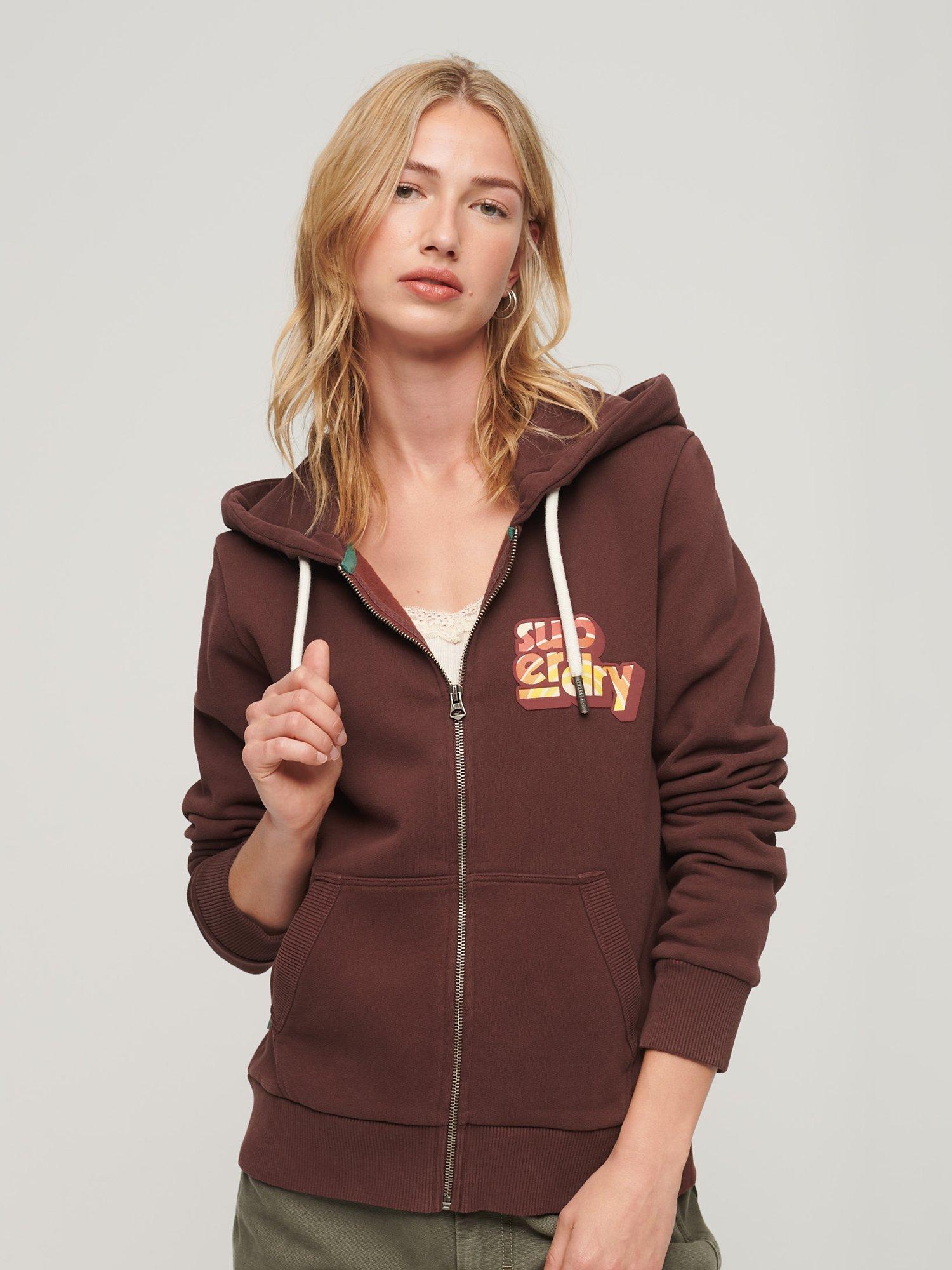 Superdry 70s Classic Logo Zip Hoodie, Brown/Multi
