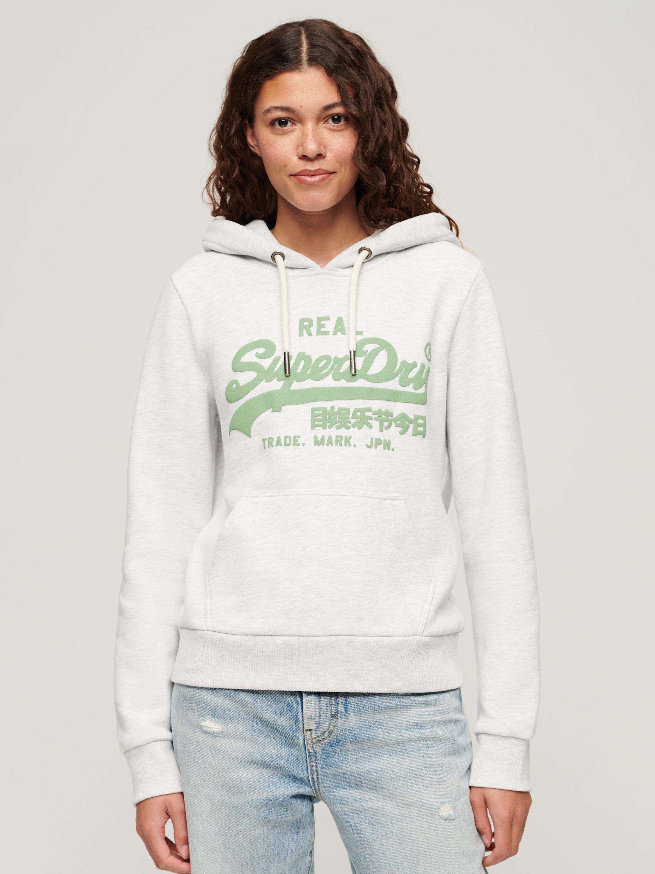 Superdry Neon Logo Embroidered Hoodie, Ice Marl