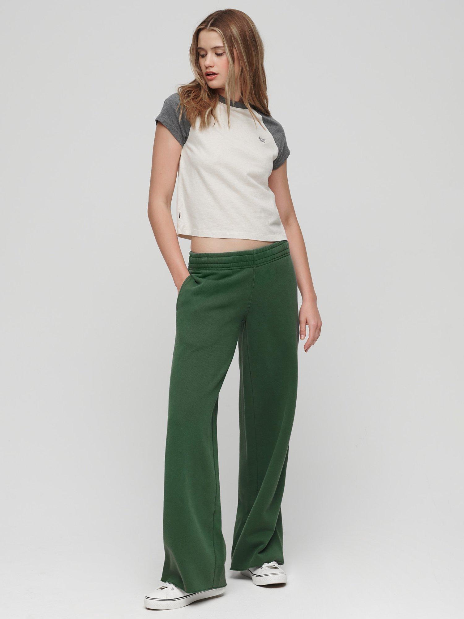 Product image 2 of 5, which shows Superdry Wash Wide Leg Cotton Joggers, Pine Green, 10