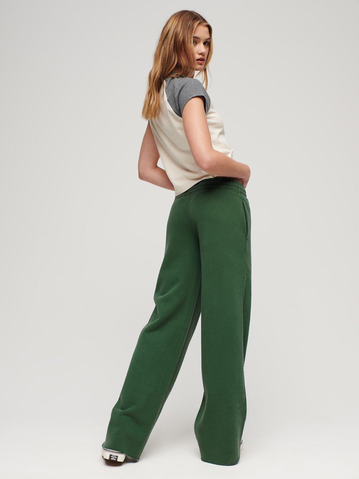 Product image 4 of 5, which shows Superdry Wash Wide Leg Cotton Joggers, Pine Green, 10