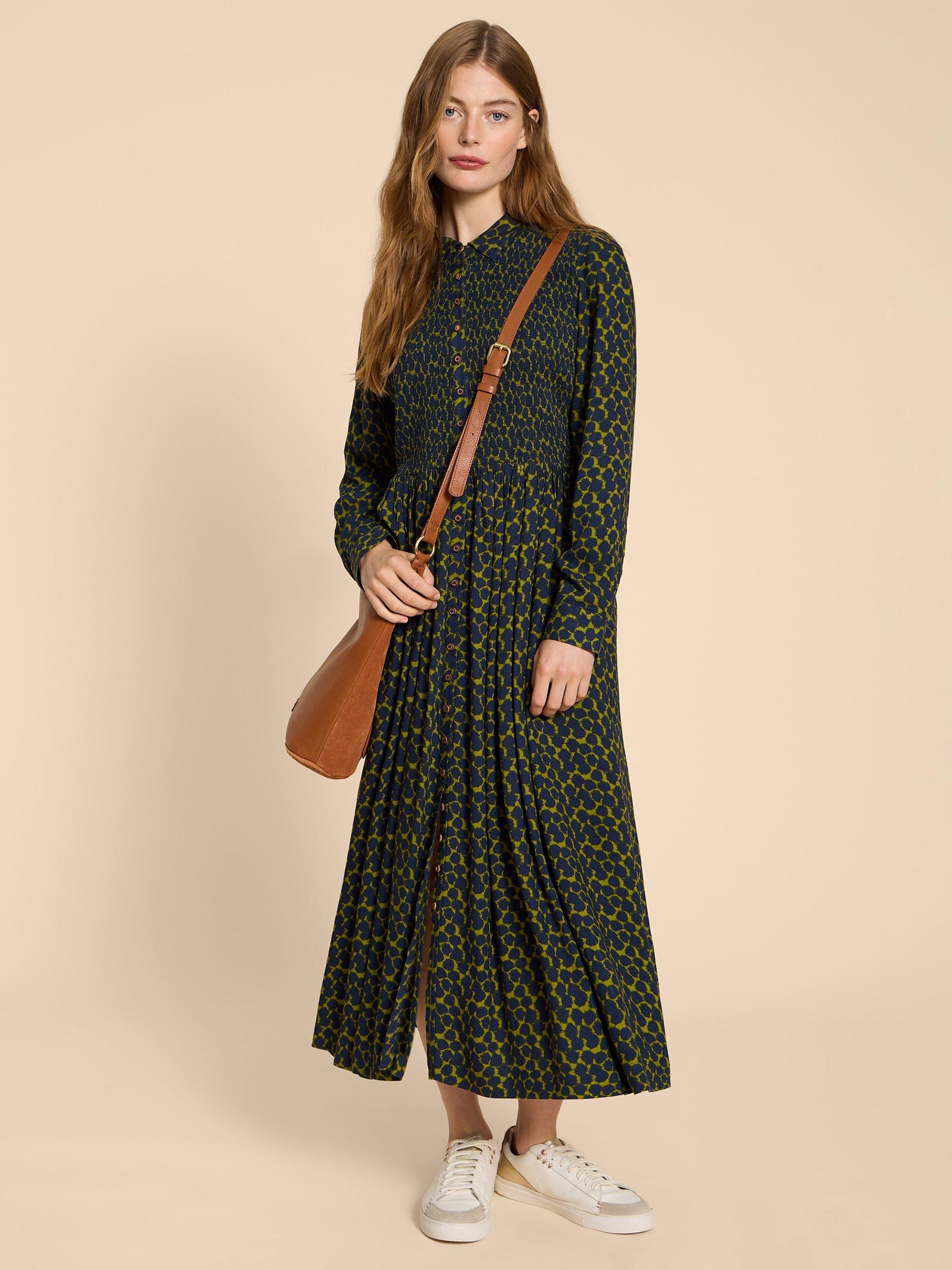 White Stuff Valeria Midi Shirt Dress, Green/Multi