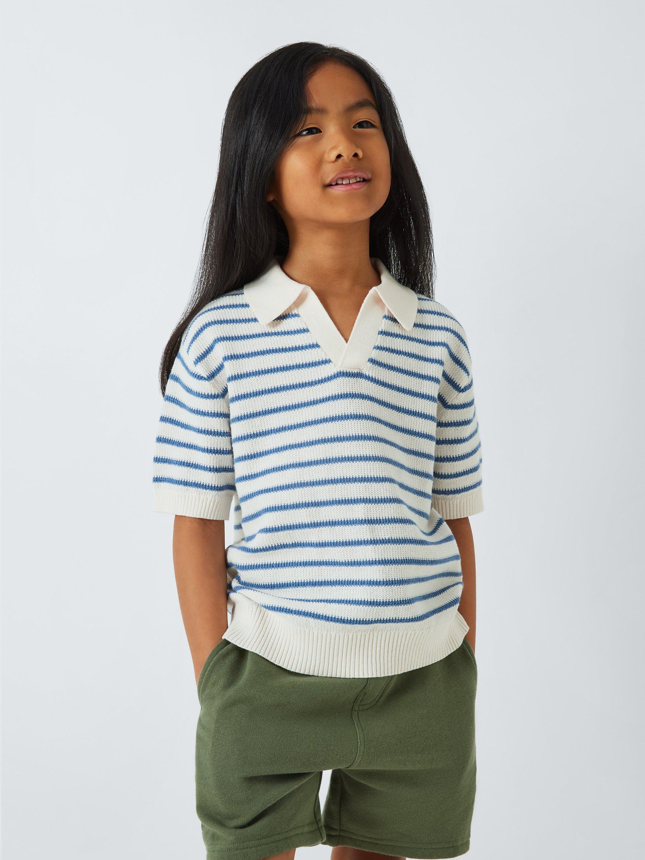 John Lewis Kids' Stripe Knit Polo Top, Mutli