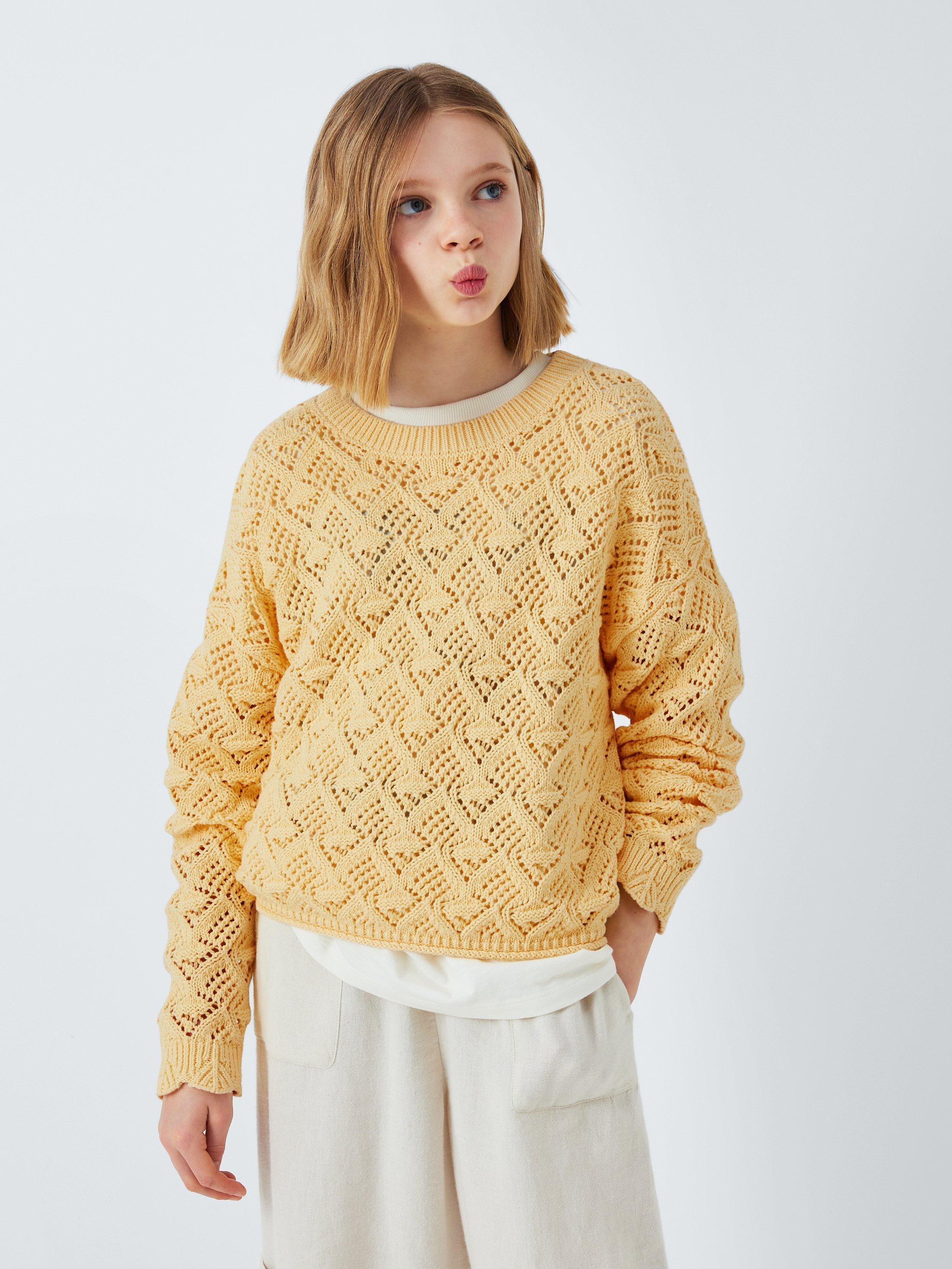 John Lewis Kids' Crochet Knit Jumper, Yellow