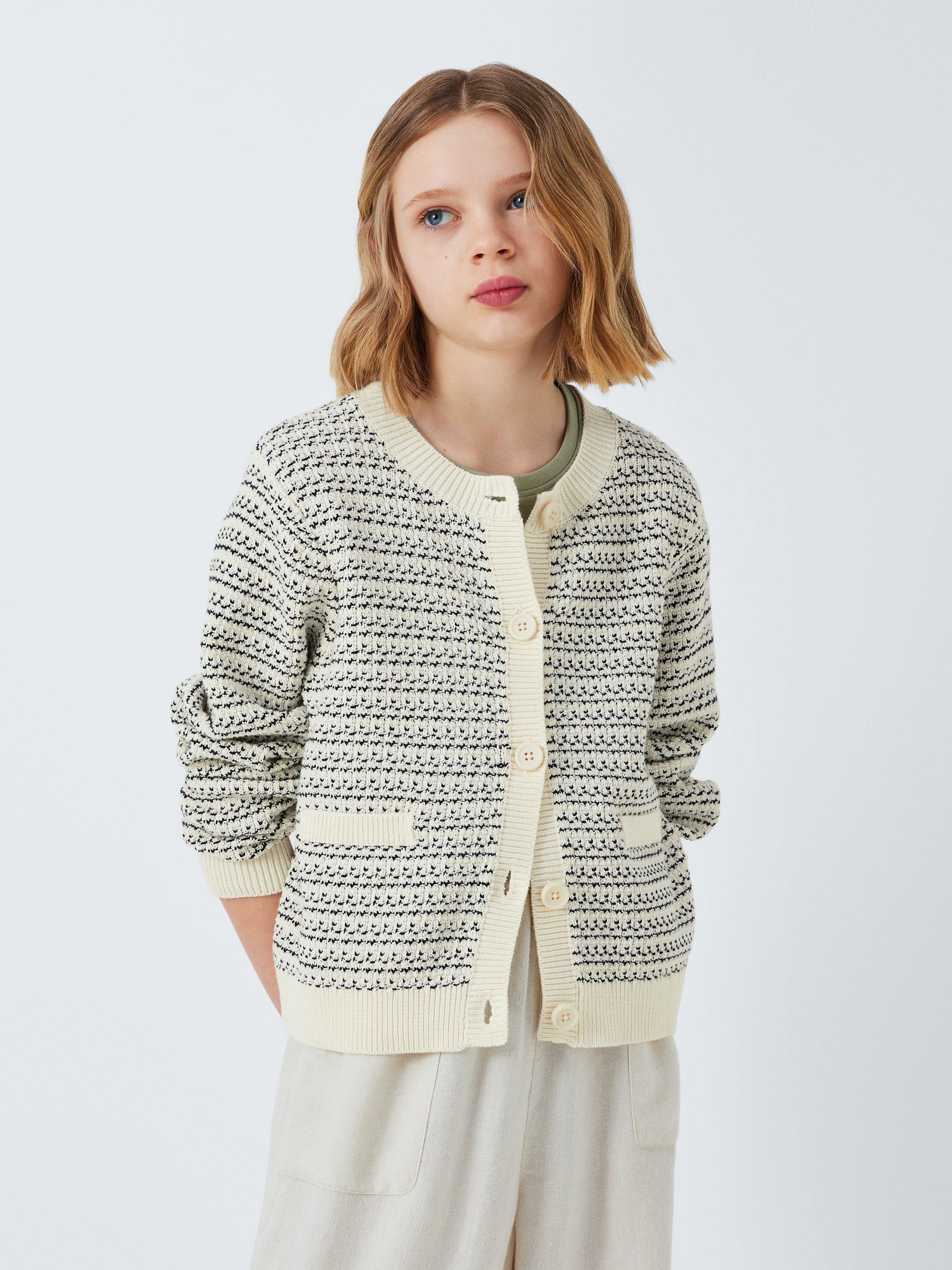 John Lewis Kids' Knitted Stripe Cardigan, Black/White
