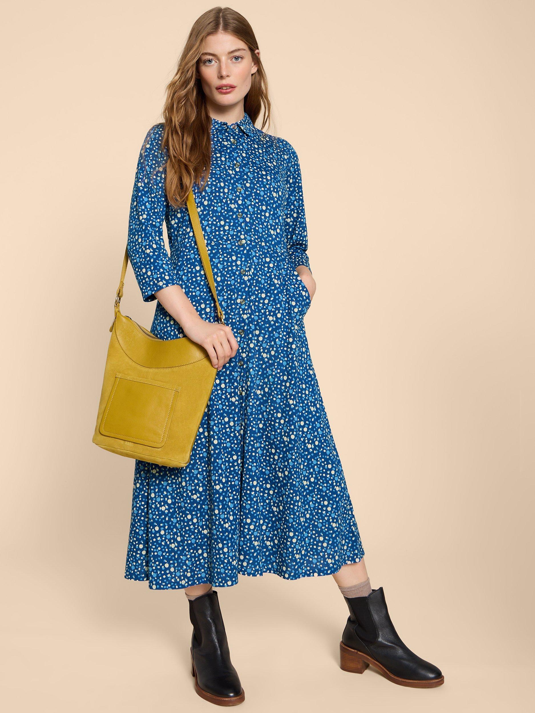 White Stuff Apple Print Midi Jersey Shirt Dress, Multi