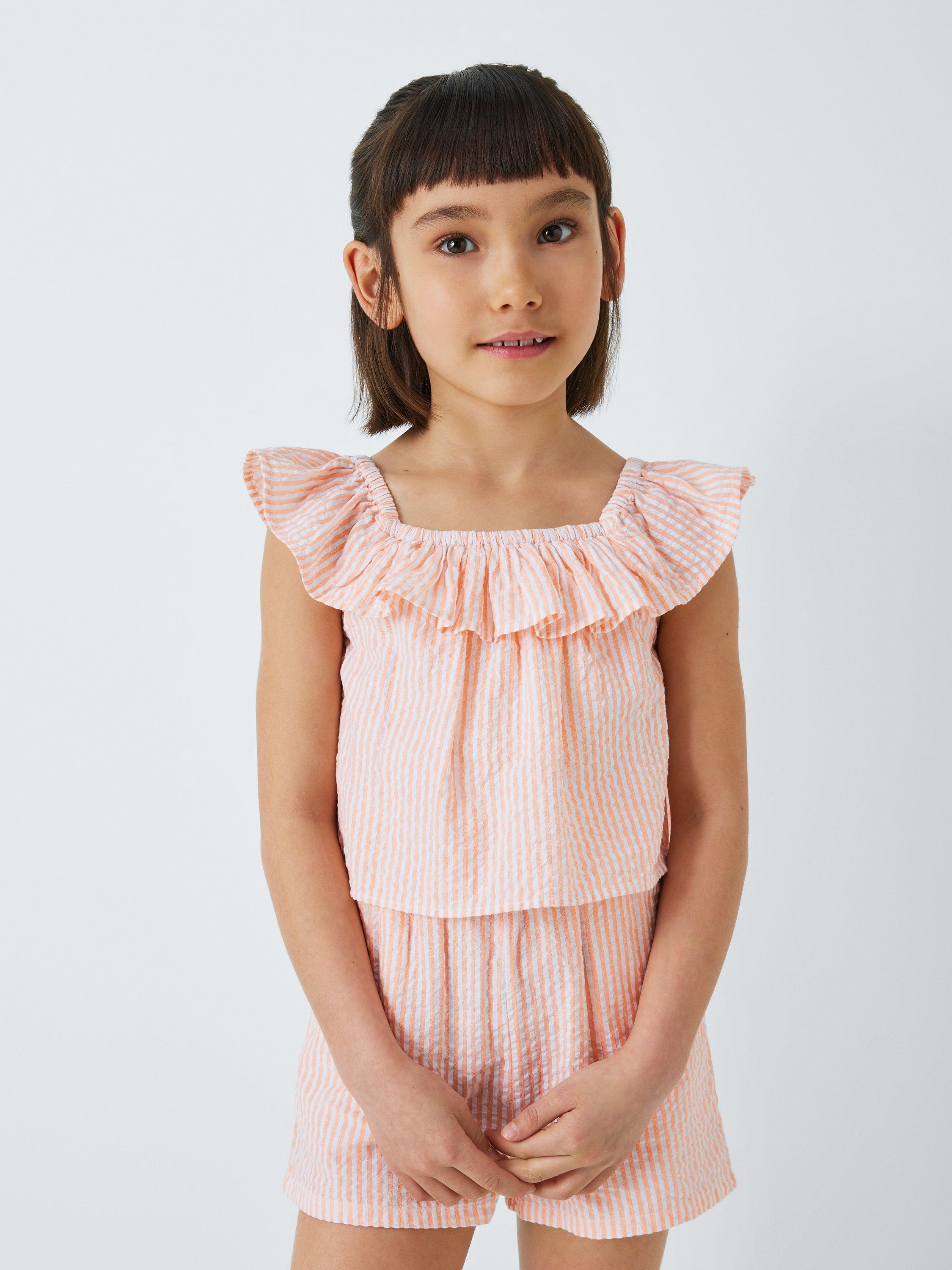 John Lewis Kids' Striped Playsuit, Peach Pink