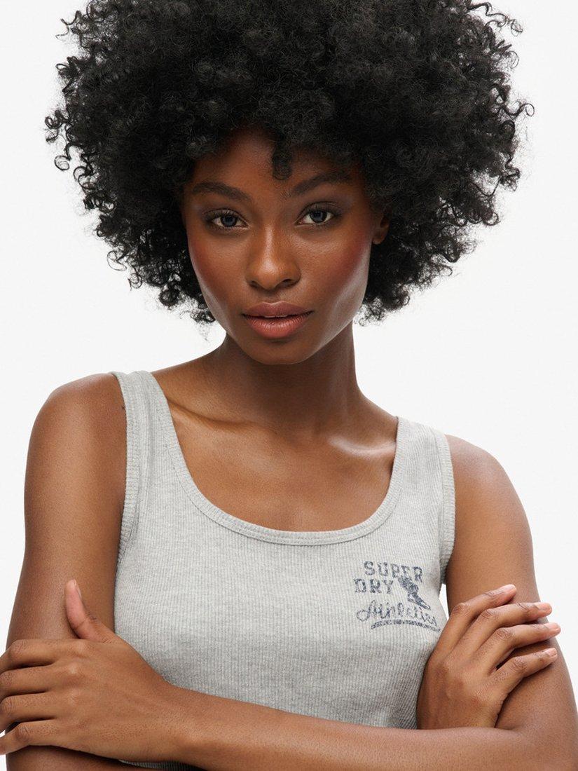Product image 4 of 6, which shows Superdry Athletic Essential Ribbed Vest Top, Grey, 12