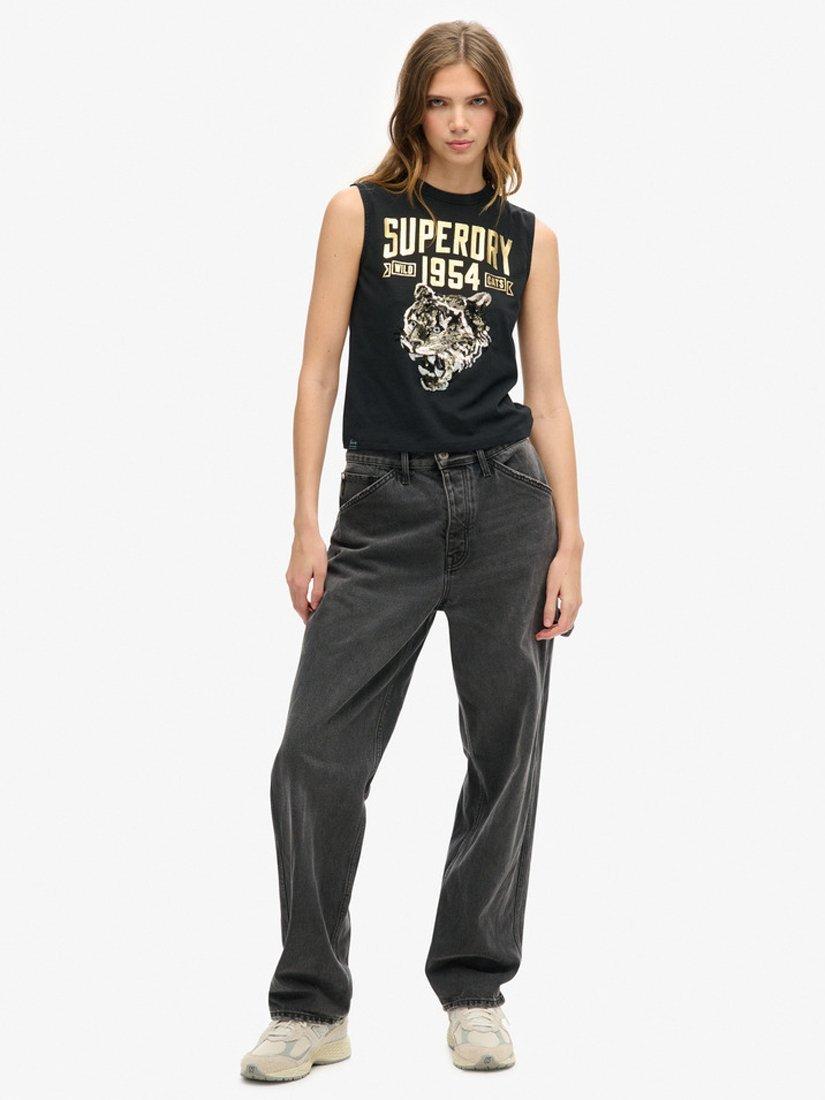 Product image 2 of 5, which shows Superdry Embellished Archive Fitted Tank Top, Jet Black, 8